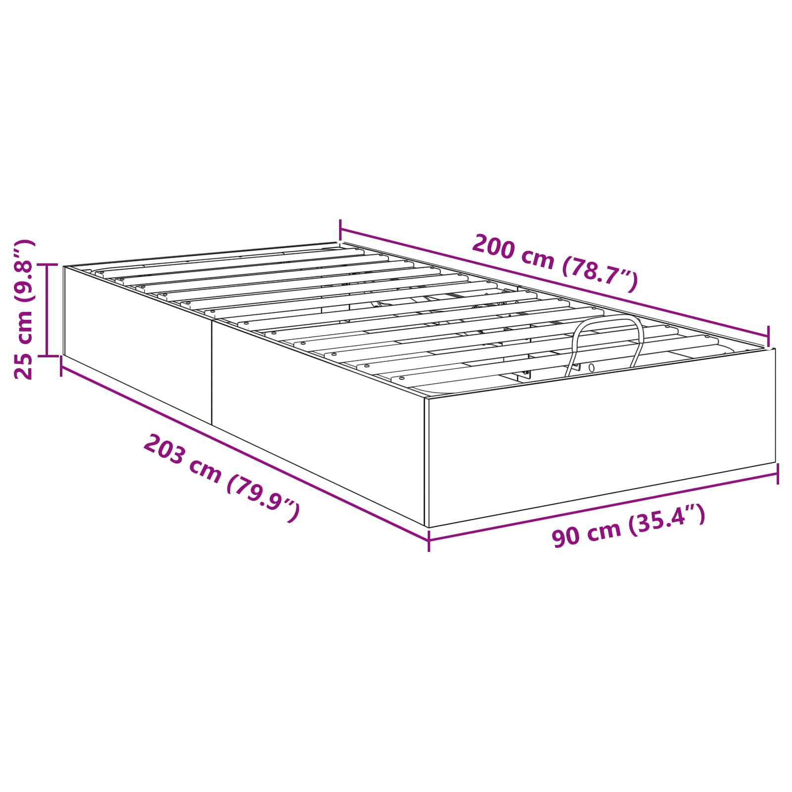 Ottoman Bettgestell Sonoma-Eiche 203 x 90 x 25 cm Holzwerkstoff