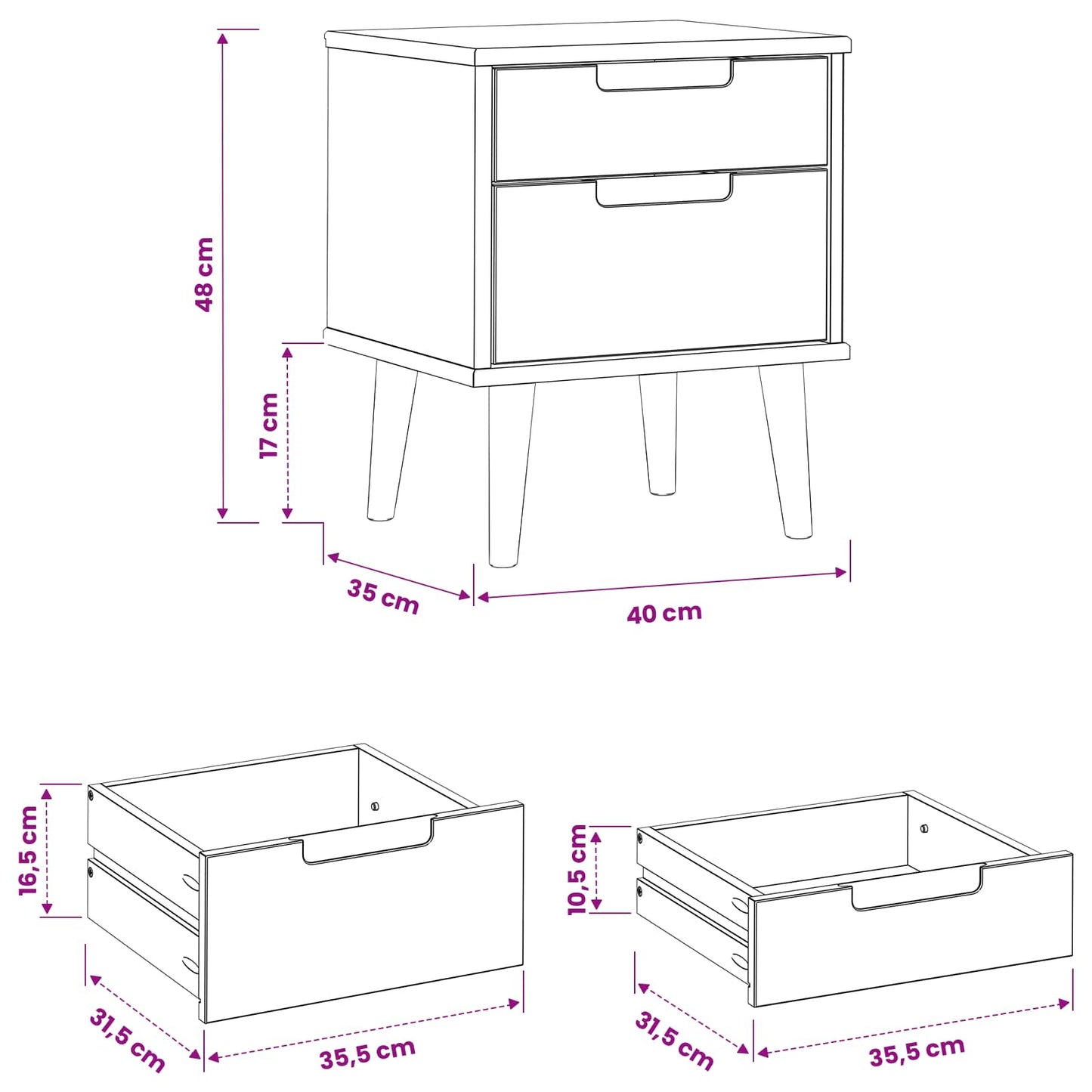 Nachttisch MOLDE Karamell 40 x 35 x 48 cm Massives Kiefernholz