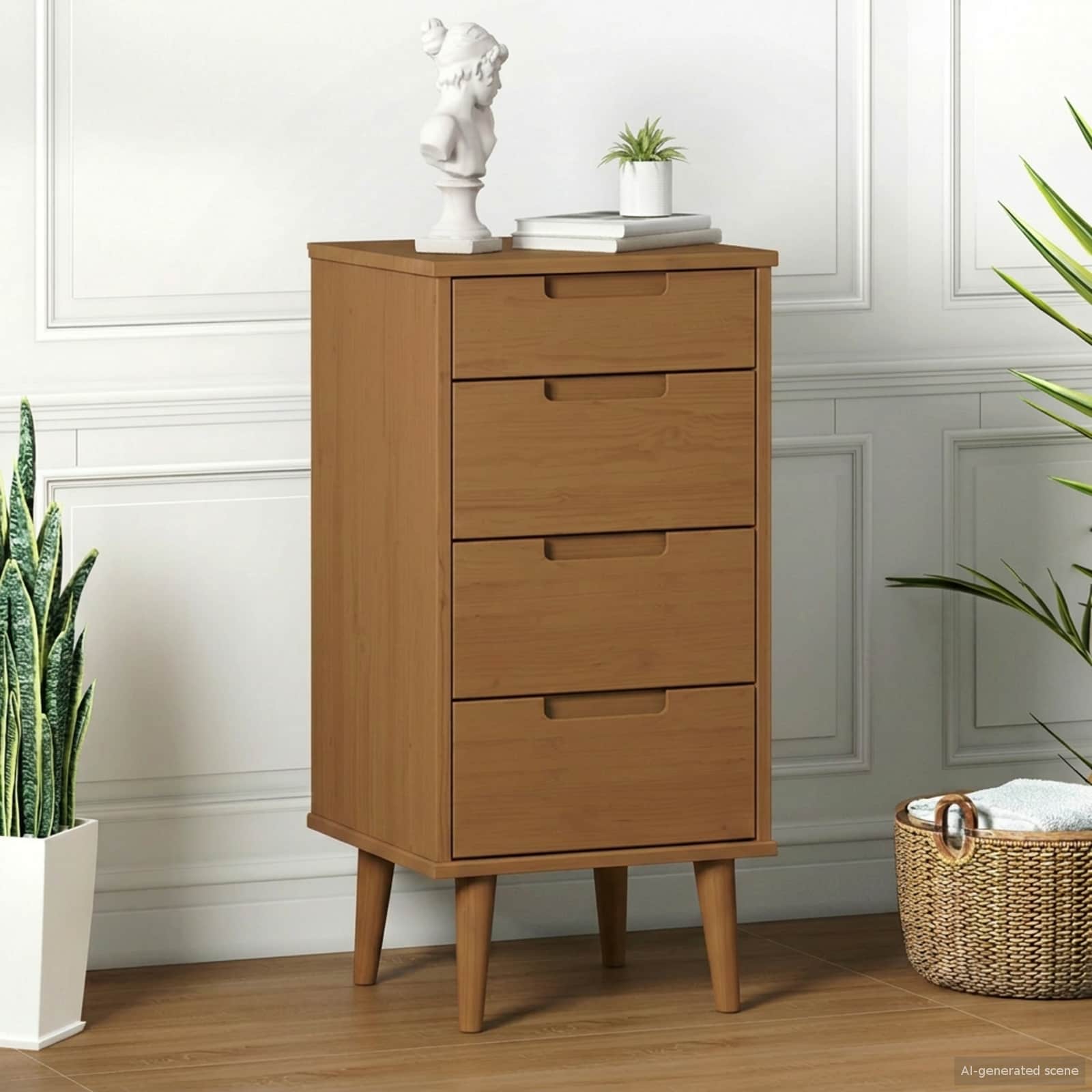 Kommode MOLDE Karamell 40 x 35 x 82 cm Massives Kiefernholz
