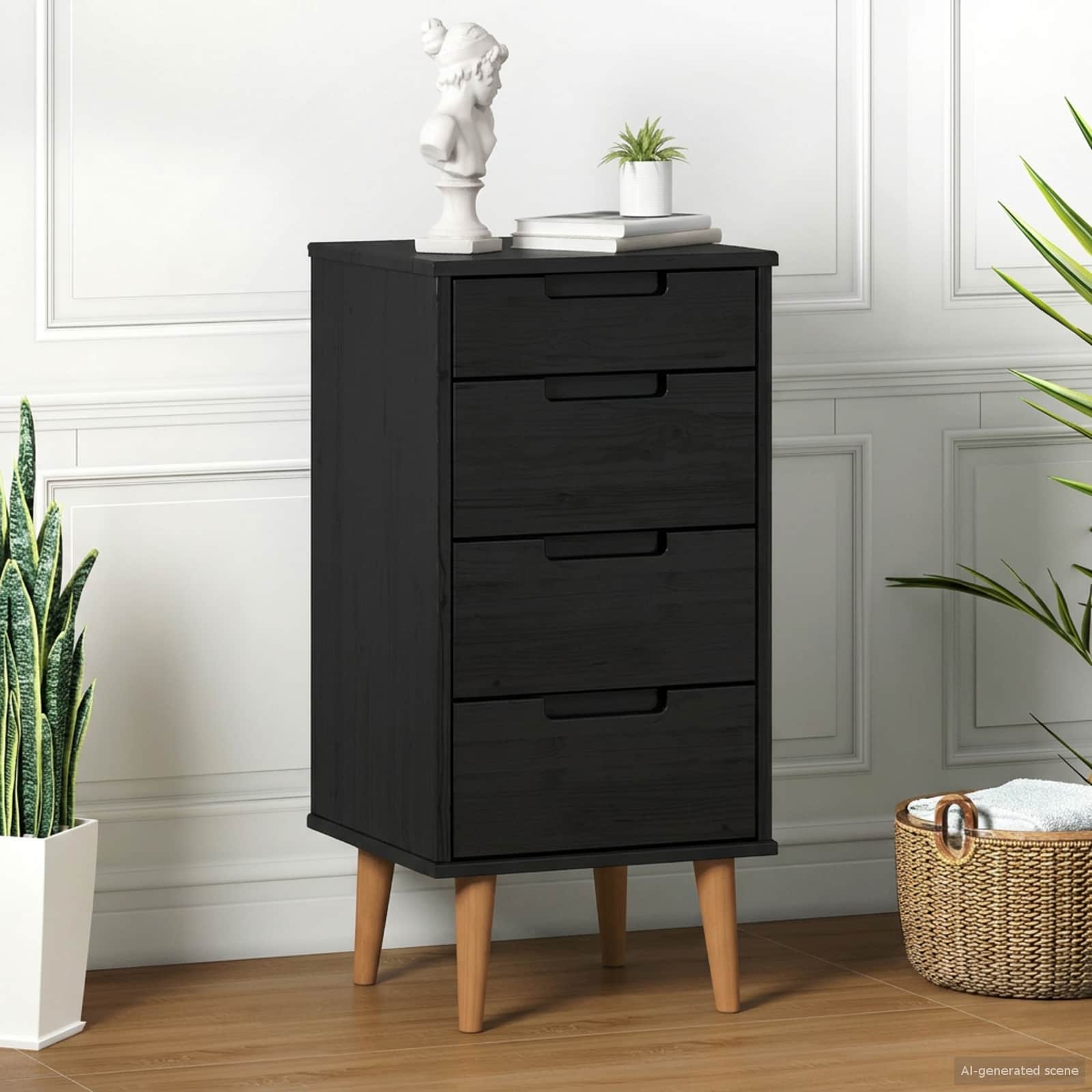Kommode MOLDE Schwarz 40 x 35 x 82 cm Massives Kiefernholz