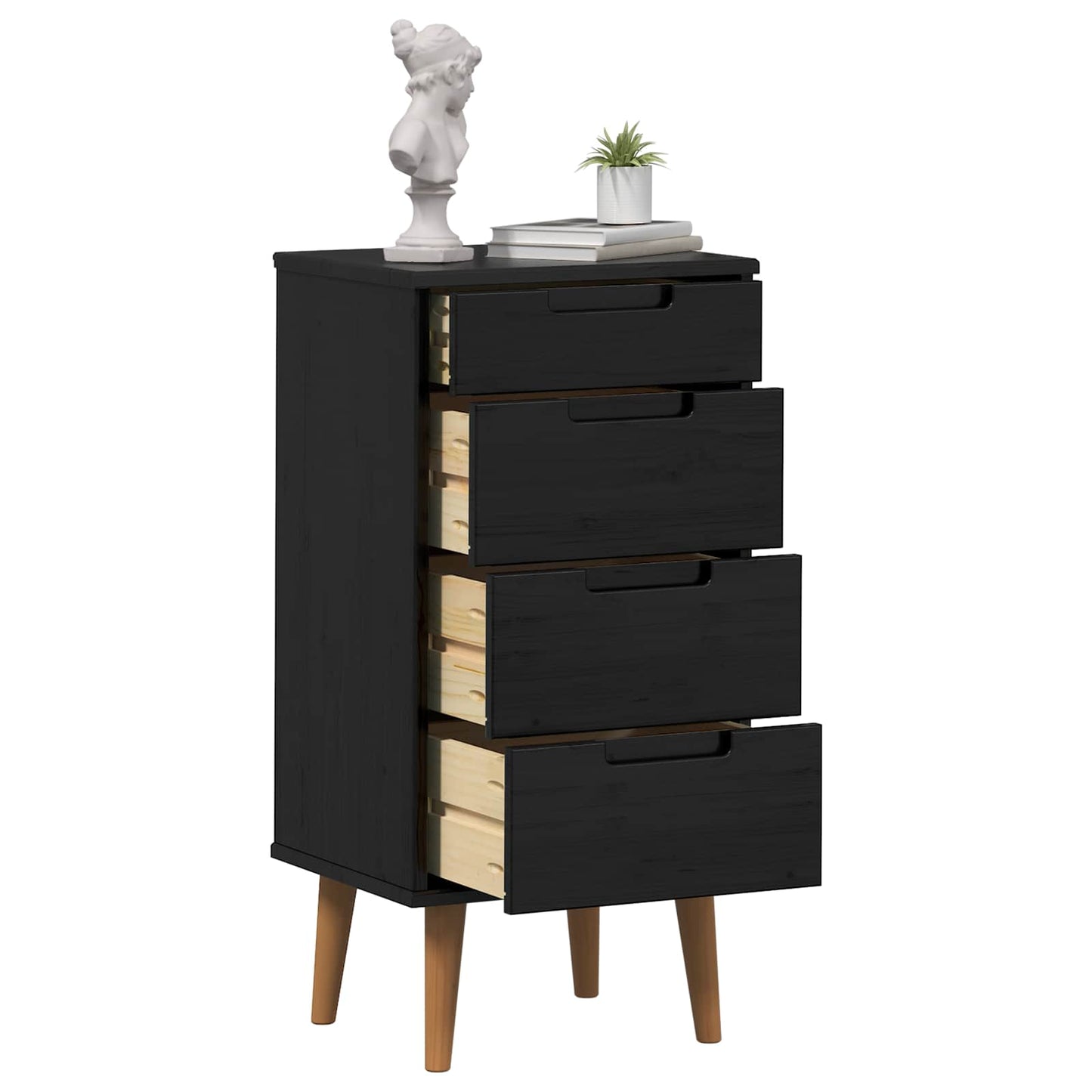 Kommode MOLDE Schwarz 40 x 35 x 82 cm Massives Kiefernholz