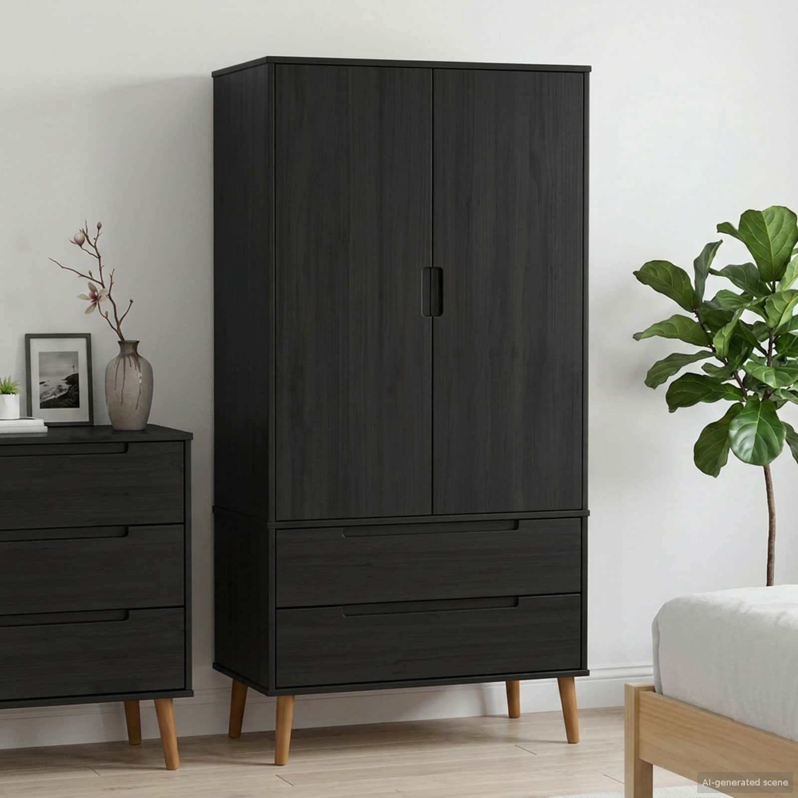 Kleiderschrank MOLDE Schwarz 90 x 55 x 175 cm