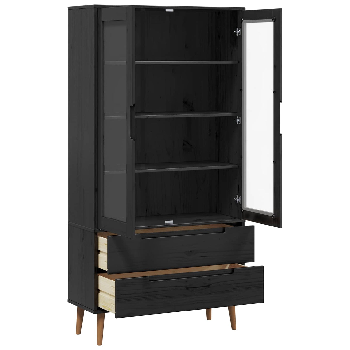 Glasvitrine MOLDE 90 x 35 x 175 cm Massives Kiefernholz Schwarz