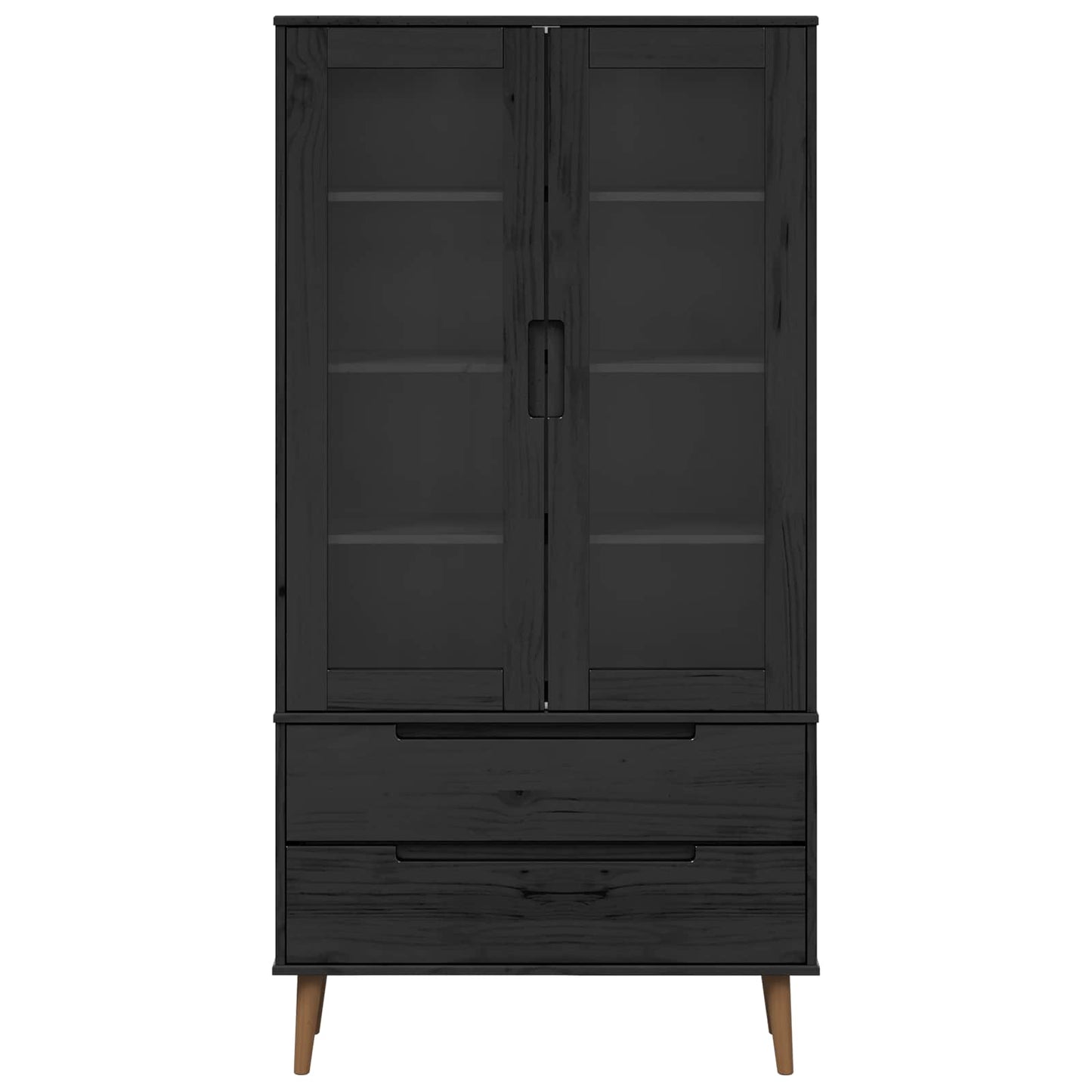 Glasvitrine MOLDE 90 x 35 x 175 cm Massives Kiefernholz Schwarz