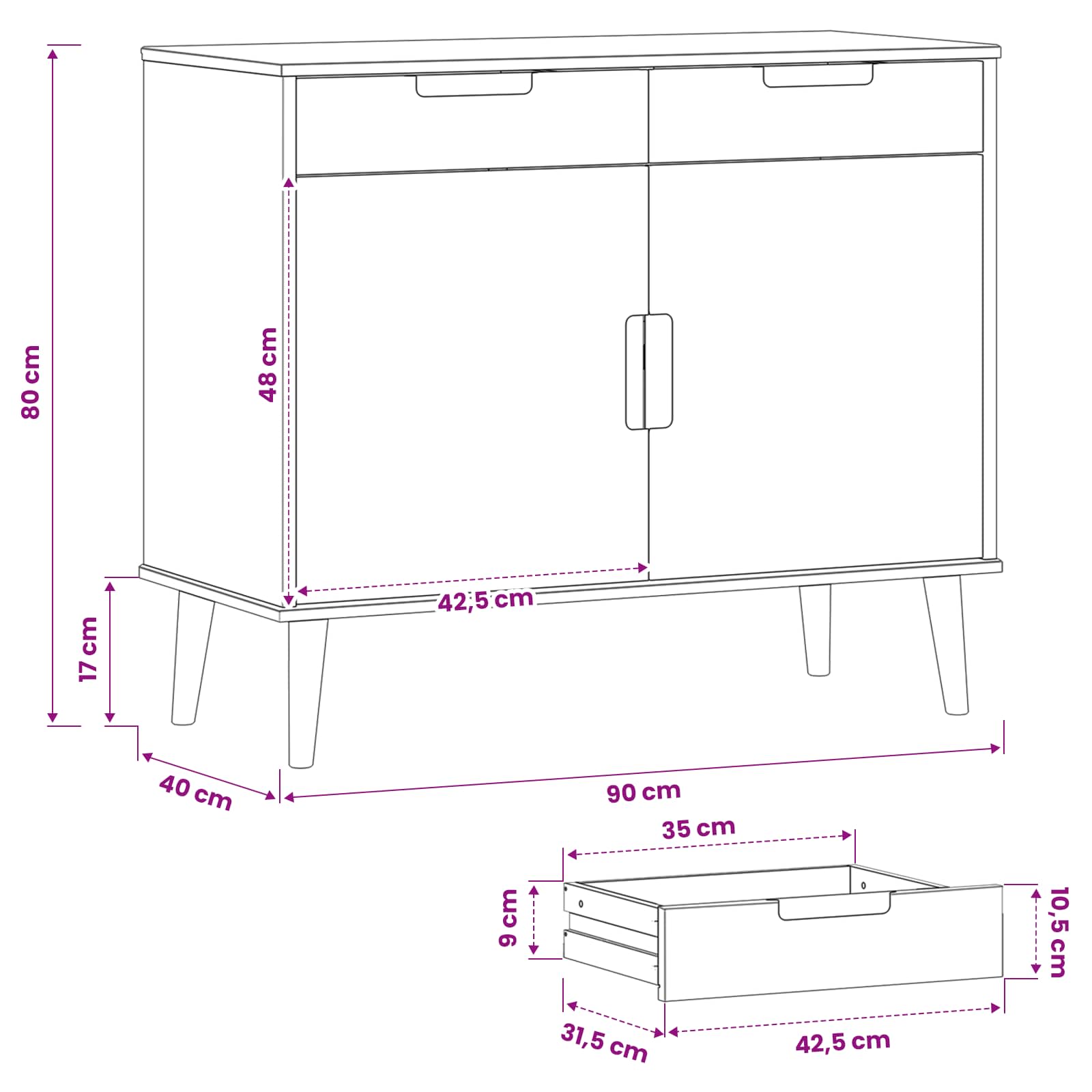 Sideboard MOLDE Karamell 90 x 40 x 80 cm