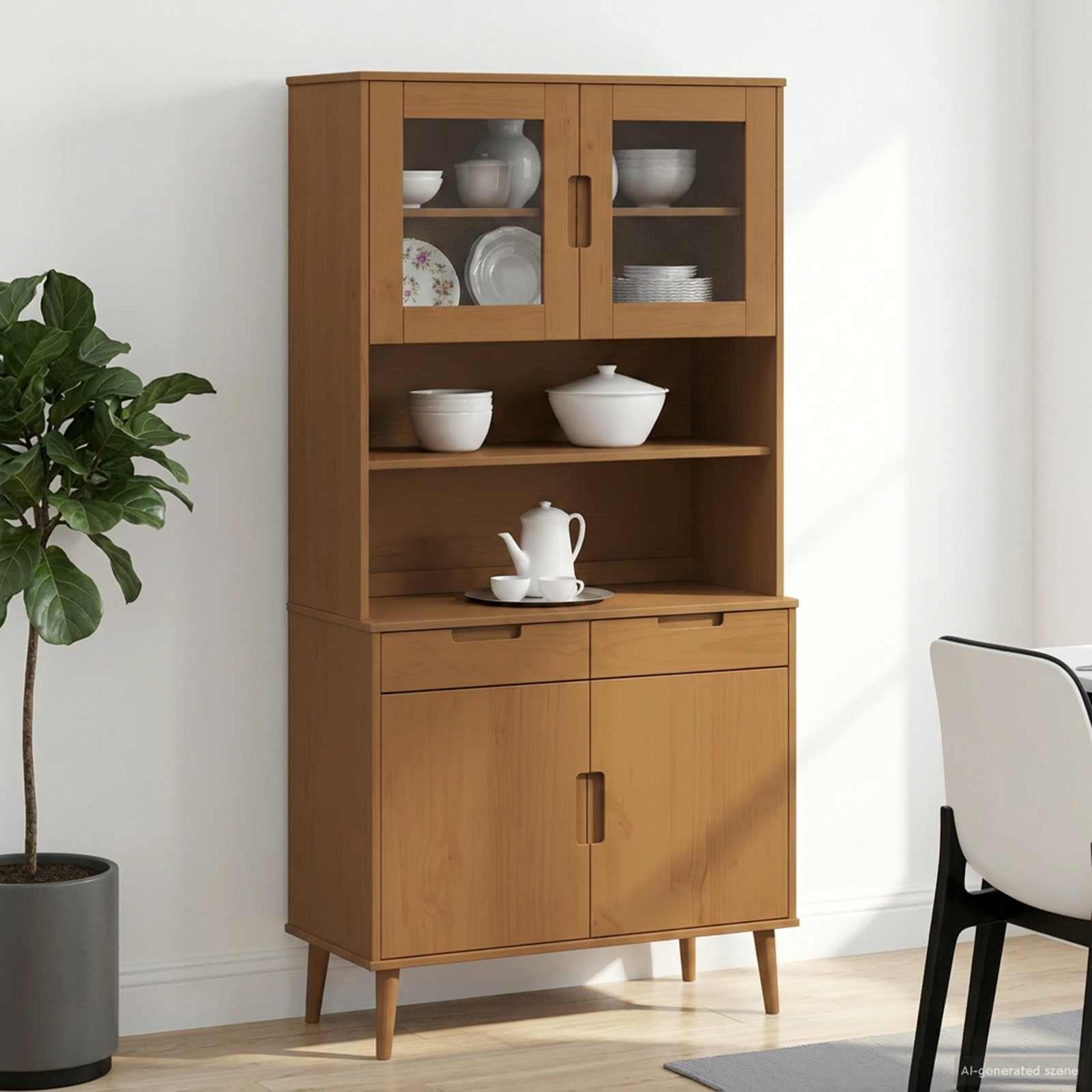 Hutch MOLDE Karamell 90 x 35 x 100 cm Massives Kiefernholz