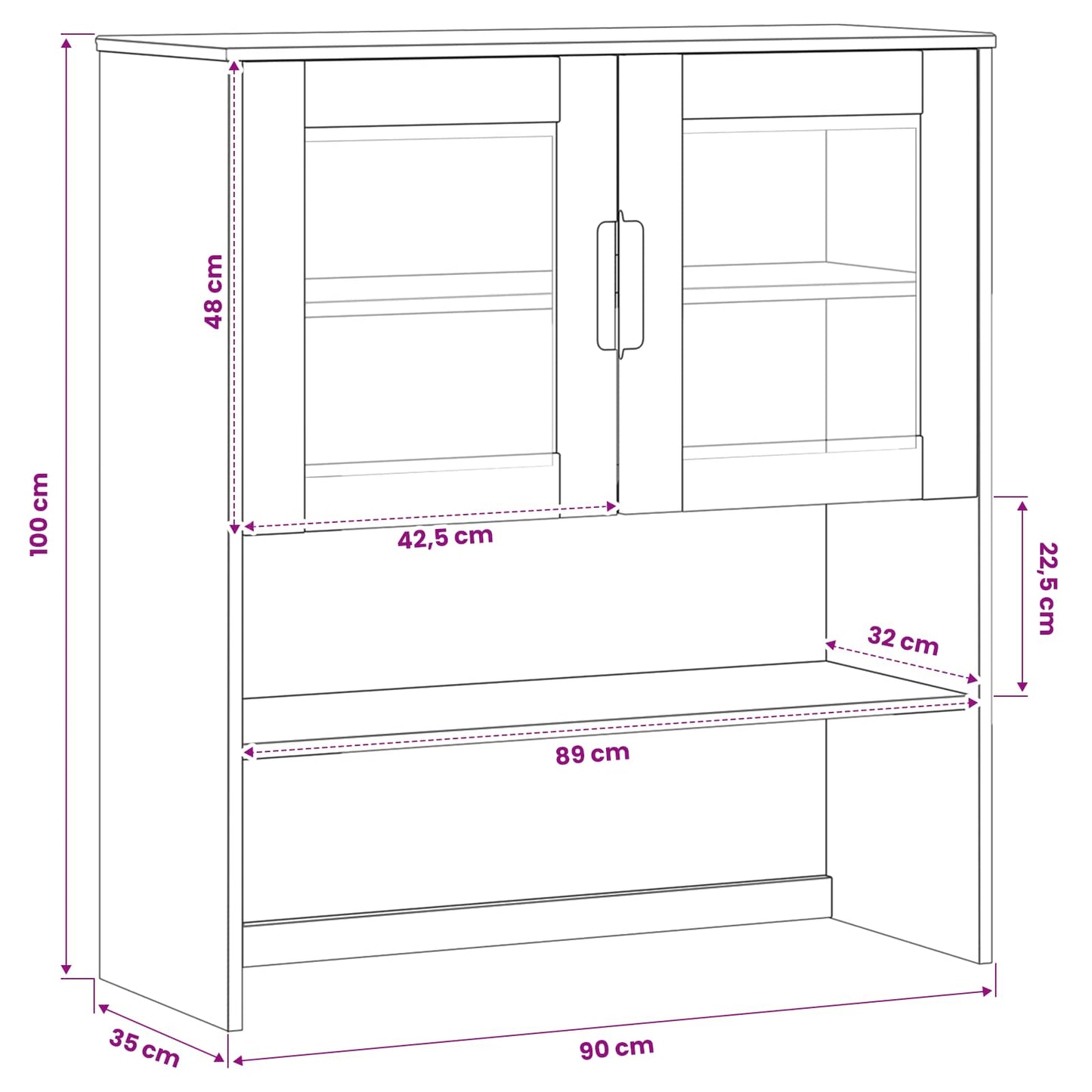 Hutch MOLDE Karamell 90 x 35 x 100 cm Massives Kiefernholz
