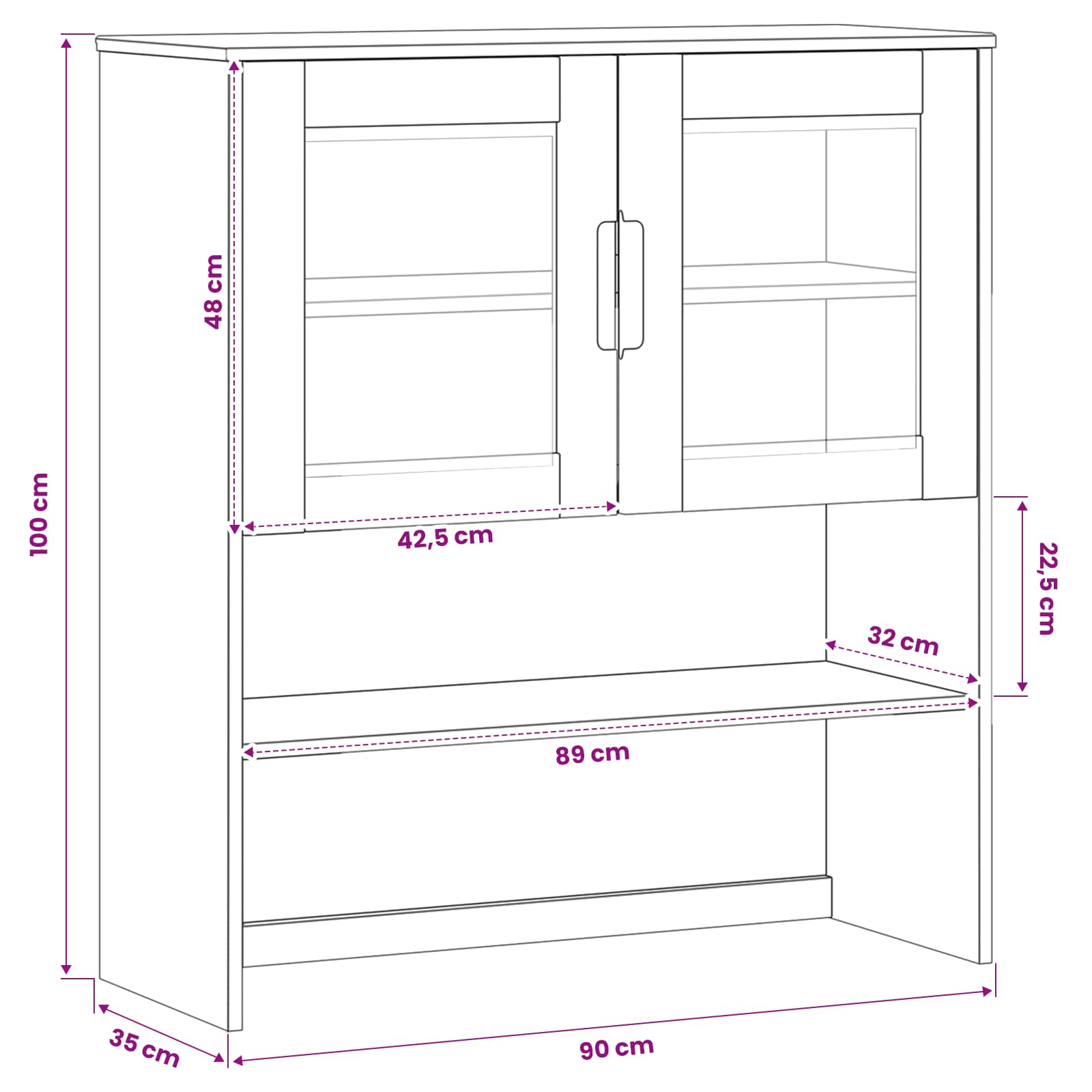 Hutch MOLDE Karamell 90 x 35 x 100 cm Massives Kiefernholz