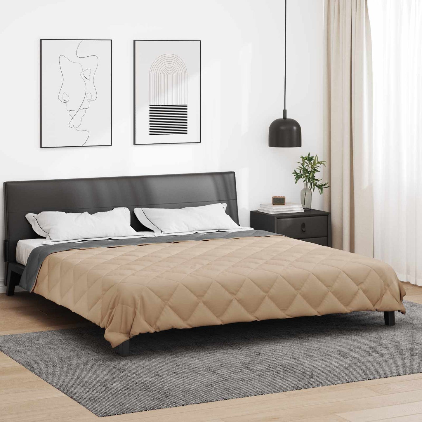 Sommerdecke 220 x 200 cm Sommer 200 gsm Anthrazit und Taupe