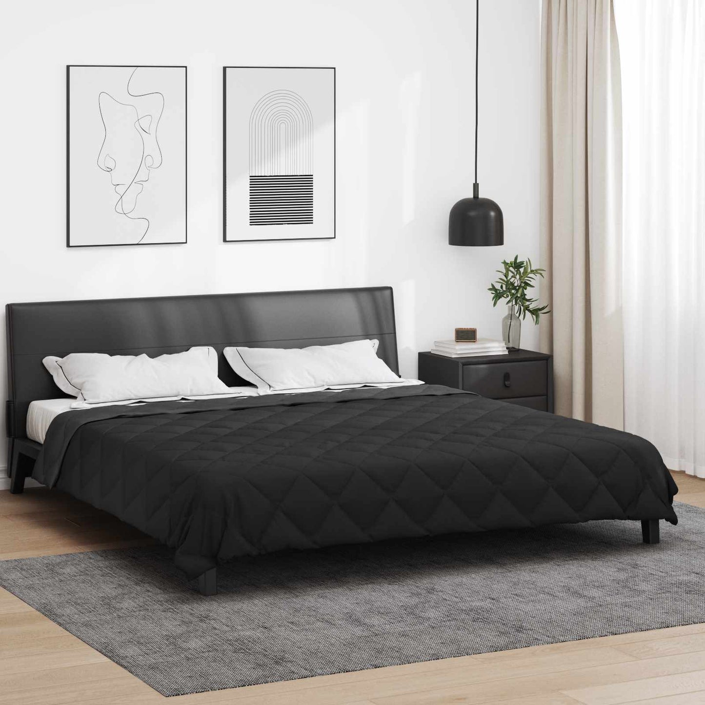 Sommerdecke 200 x 200 cm Sommer 200 gsm Schwarz und Anthrazit