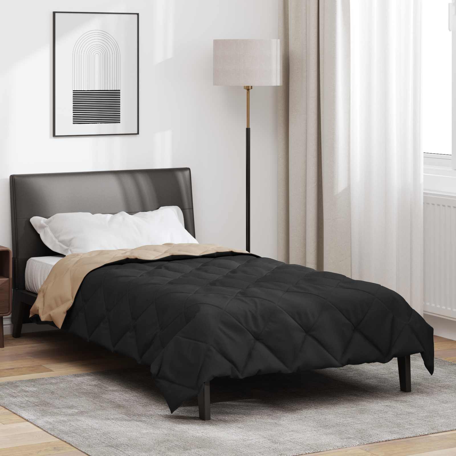 Sommerdecke 200 x 140 cm Sommer 200 gsm Schwarz und Taupe