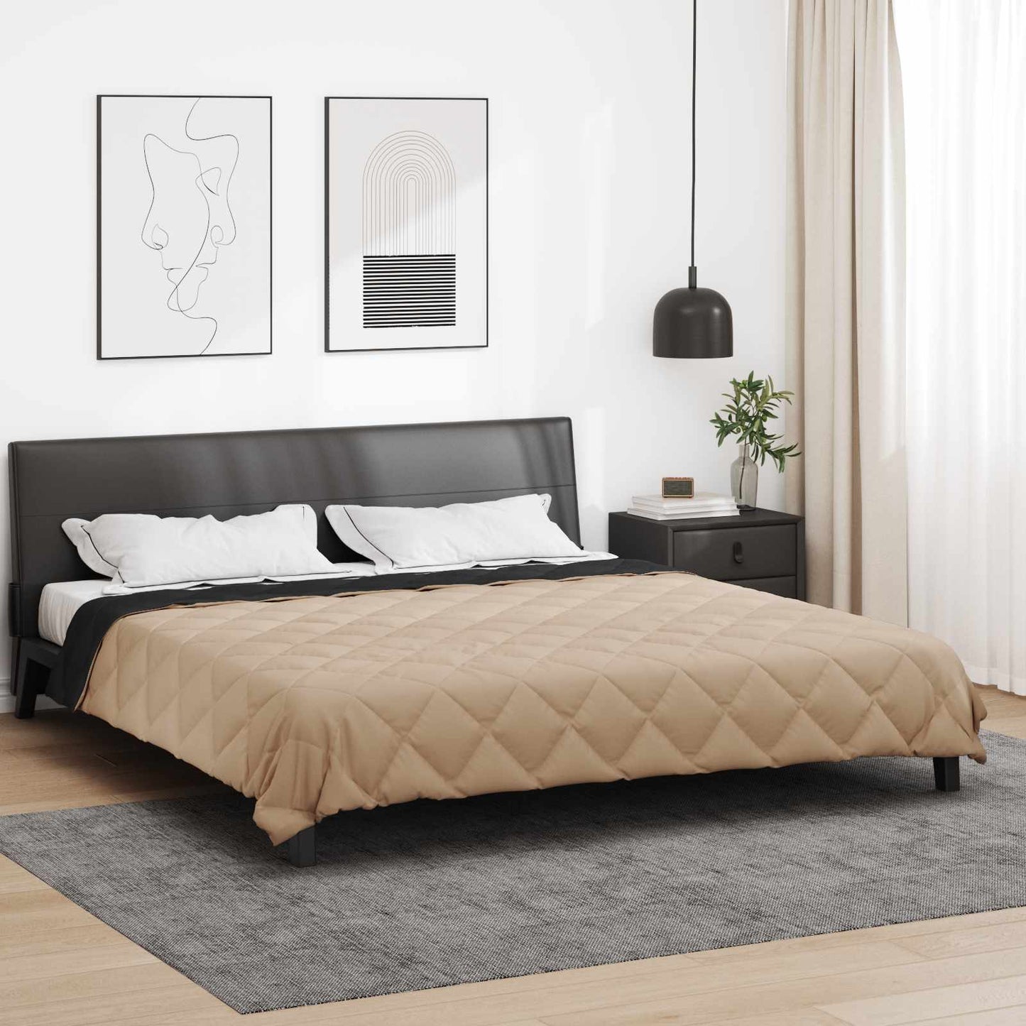 Sommerdecke 220 x 200 cm Sommer 200 gsm Schwarz und Taupe