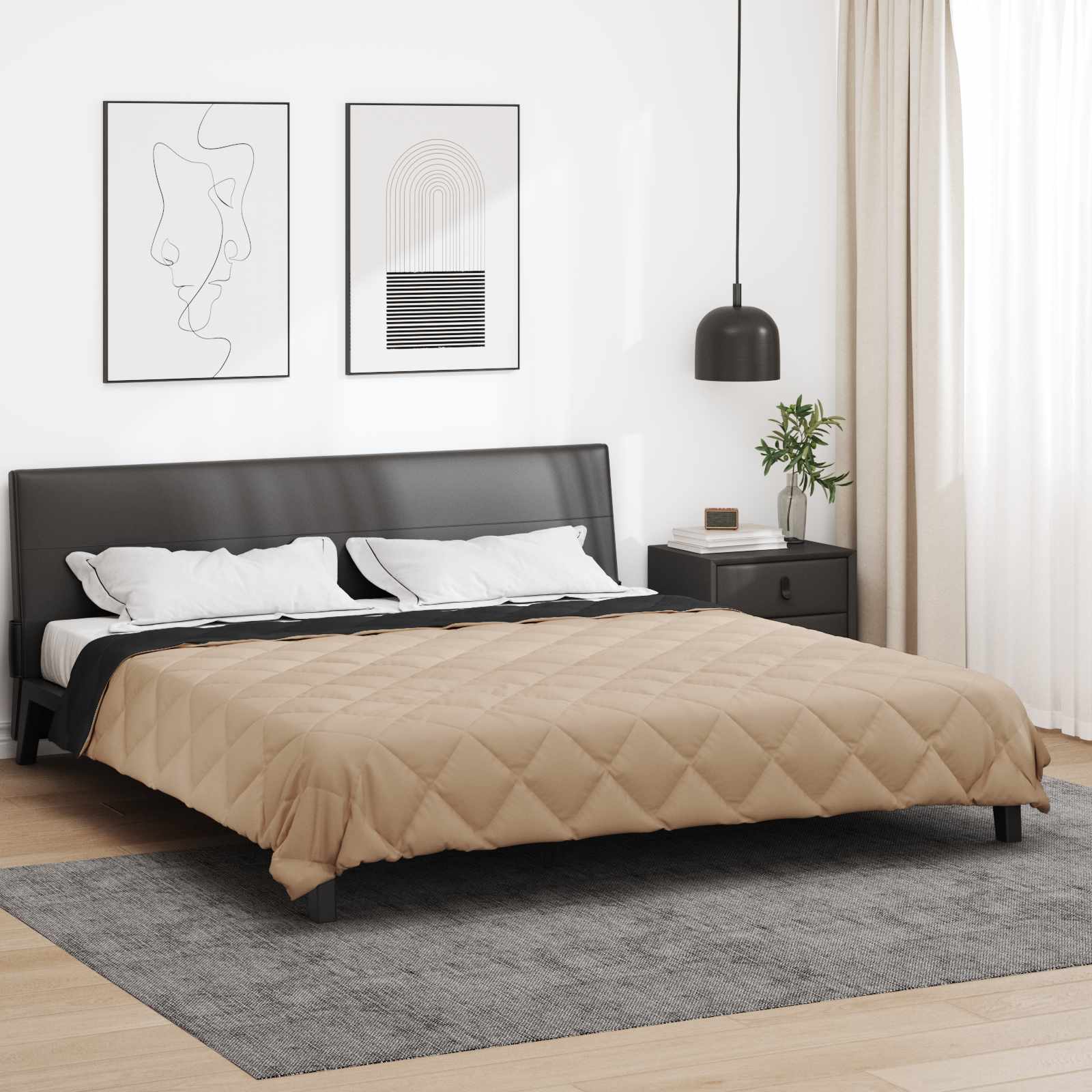 Sommerdecke 220 x 200 cm Sommer 200 gsm Schwarz und Taupe