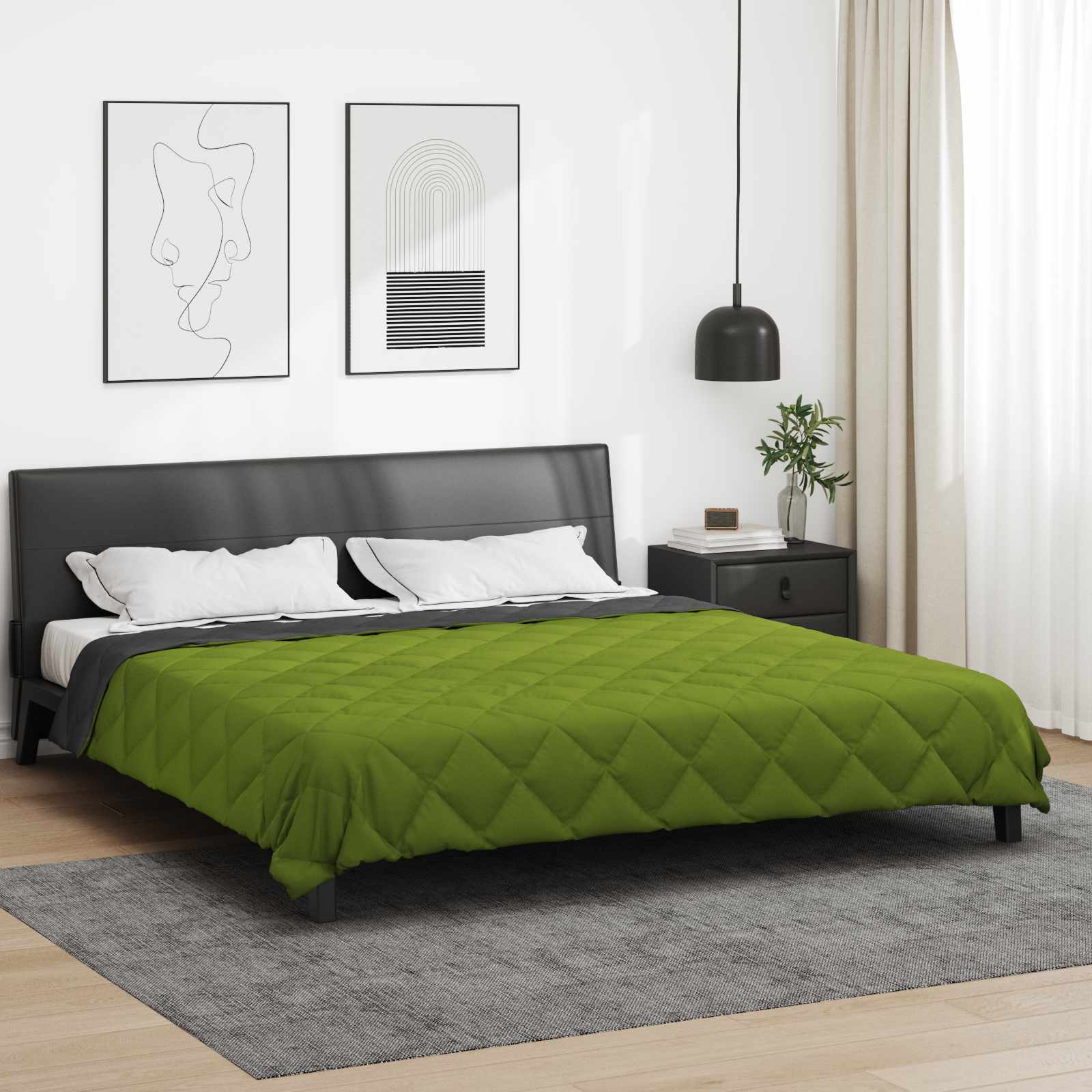 Ganzjahresbettdecke Grün und Anthrazit 200 x 200 cm Microfiber