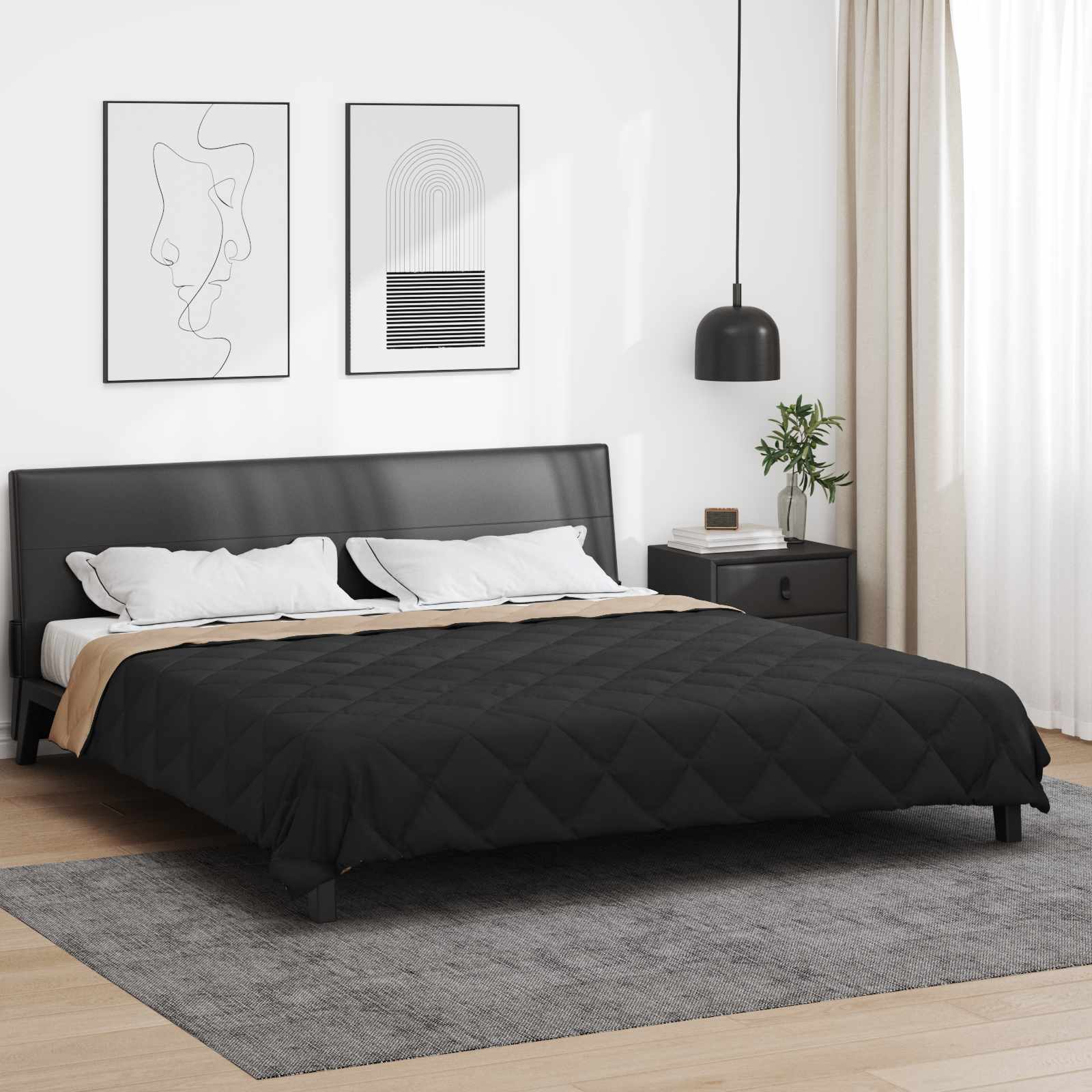 Ganzjahresbettdecke Schwarz und Taupe 200 x 200 cm Microfiber