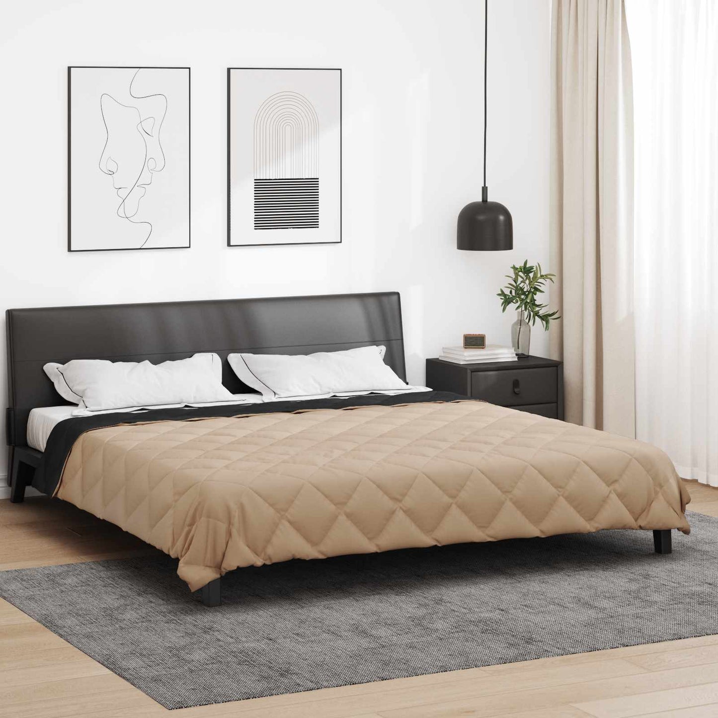 Ganzjahresbettdecke Schwarz und Taupe 200 x 200 cm Microfiber