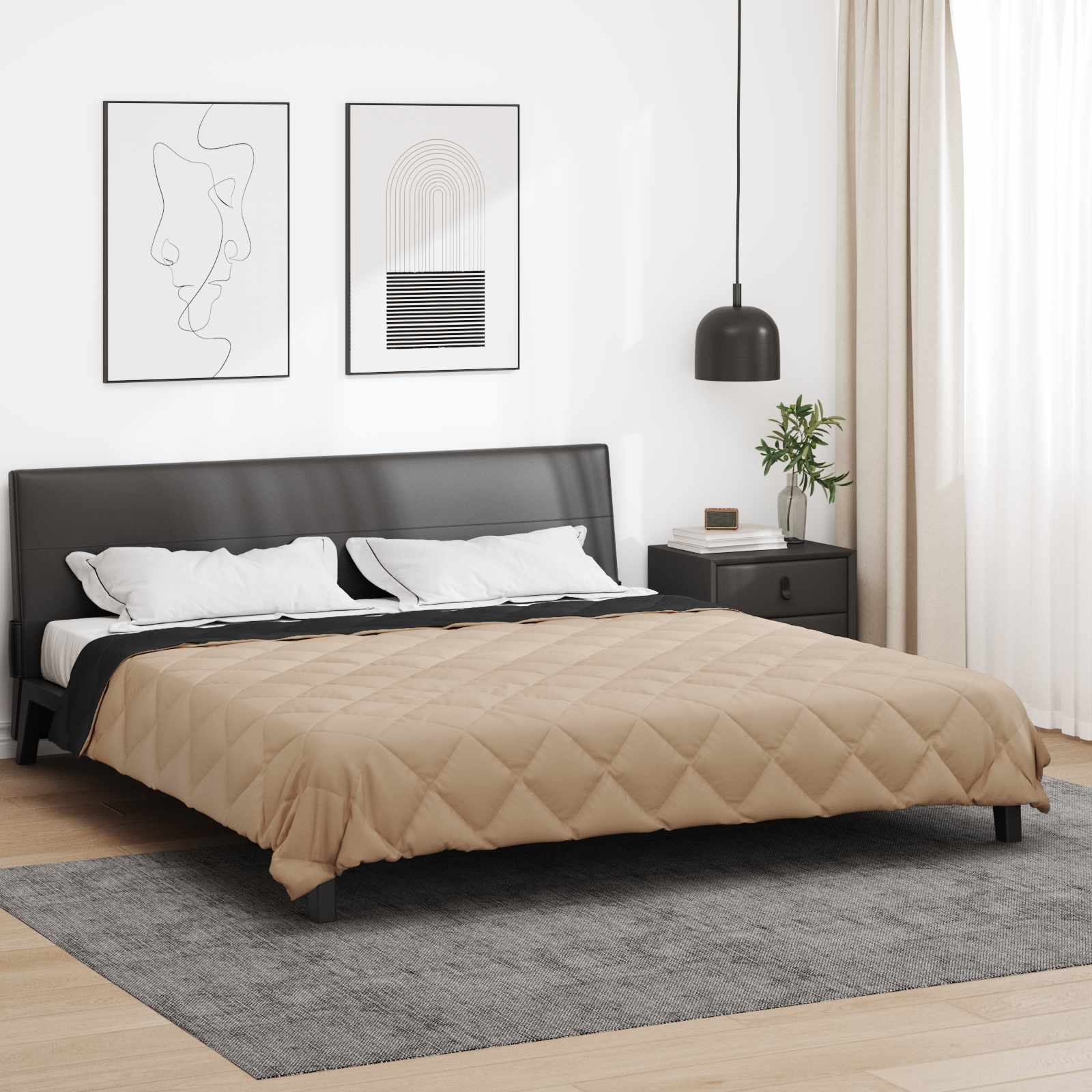 Ganzjahresbettdecke Schwarz und Taupe 200 x 220 cm Microfiber
