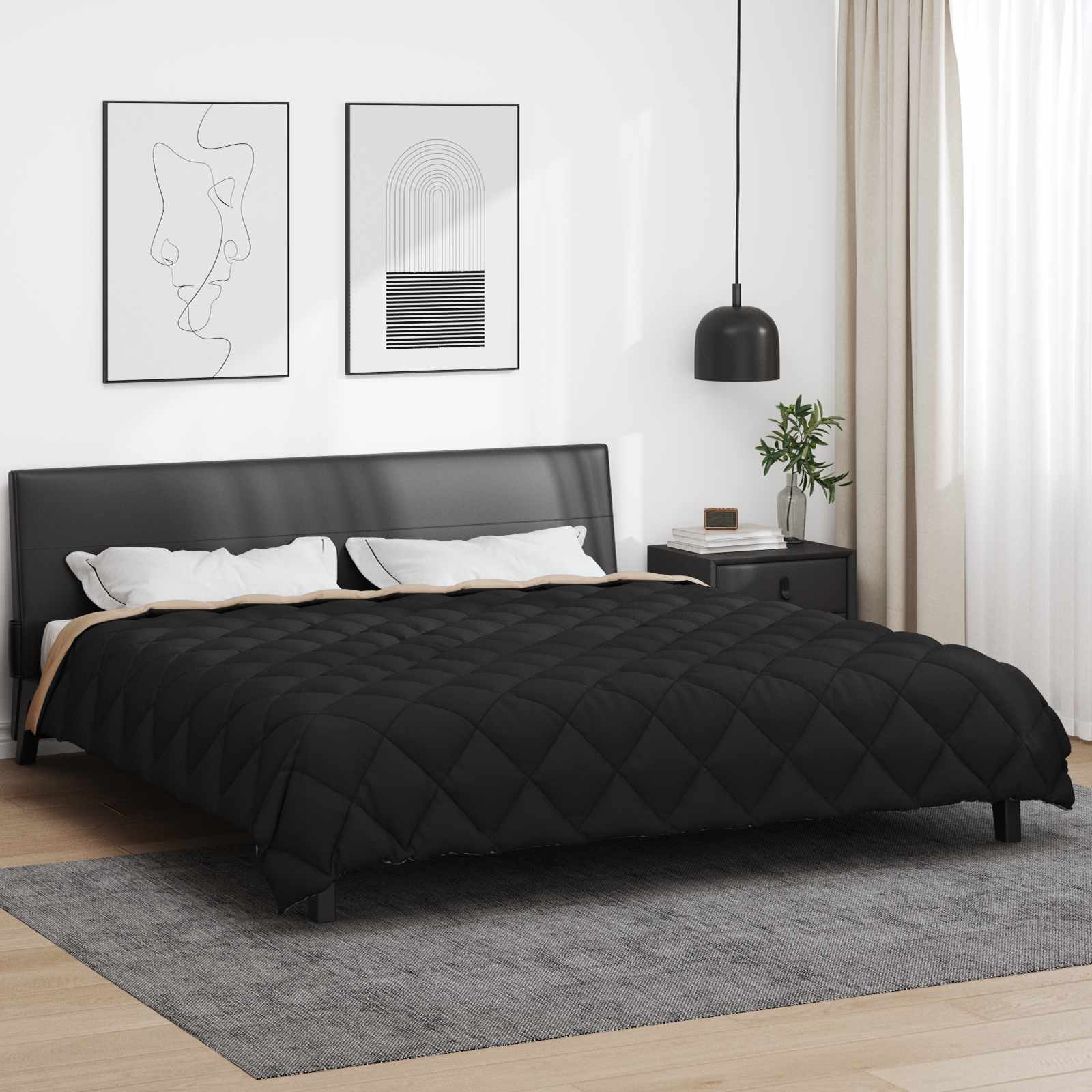 Winterbettdecke 200 x 220 cm 450 g/m² Schwarz und Taupe