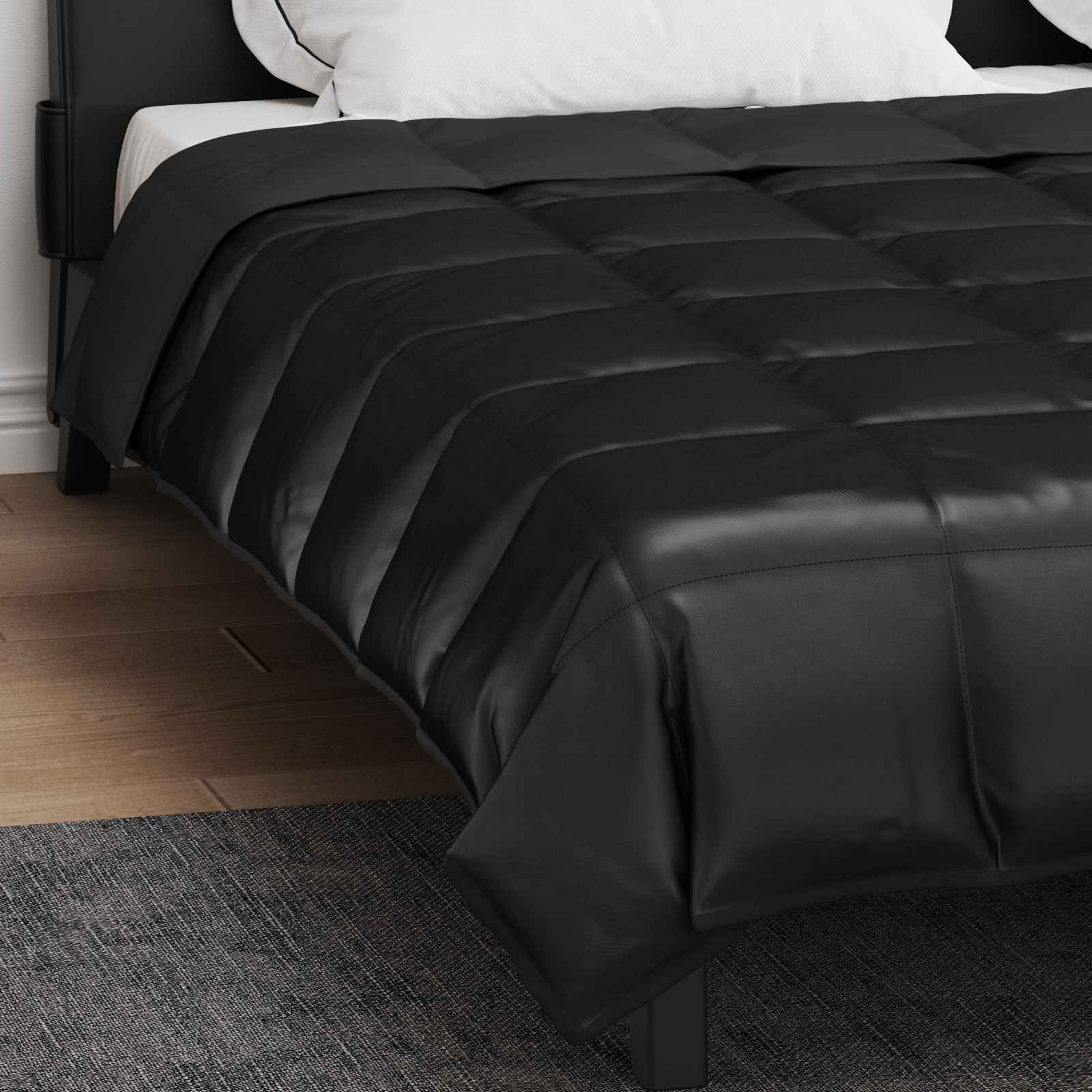 Sommerdecke Schwarz 200 x 200 cm Satin und Mikrofaser