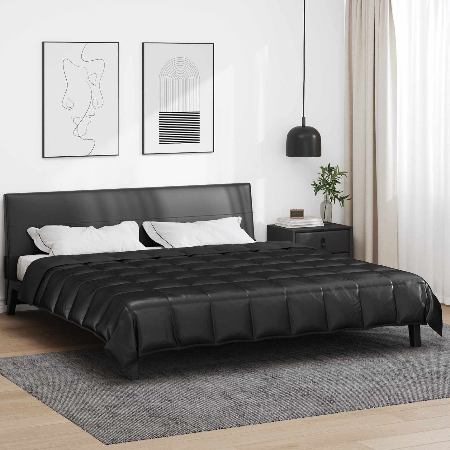 Sommerdecke Schwarz 220 x 240 cm Satin und Mikrofaser