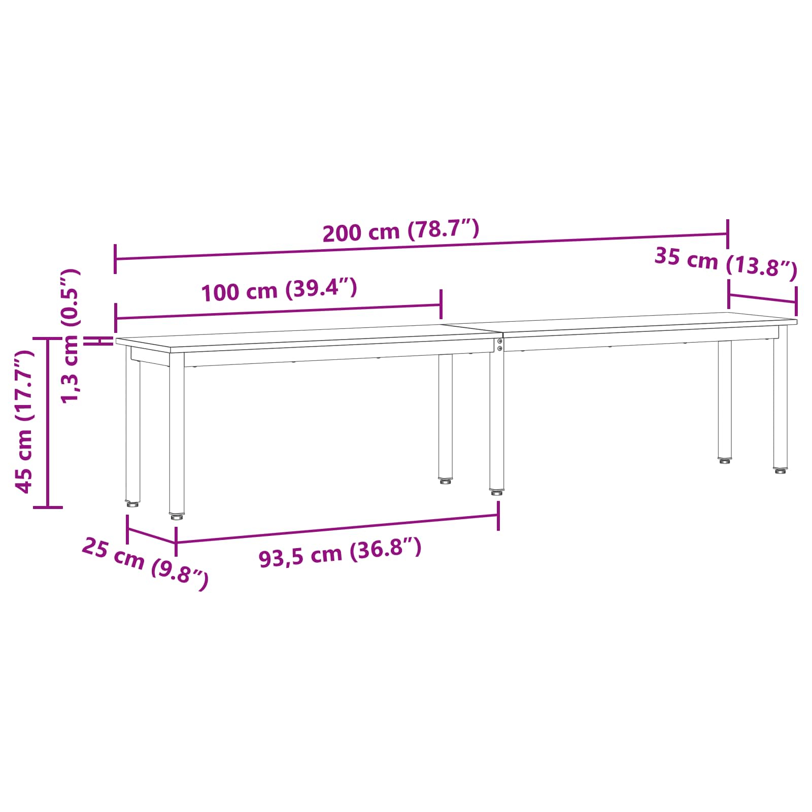 Bank Graues Sonoma 200 x 35 x 45 cm Holzwerkstoff