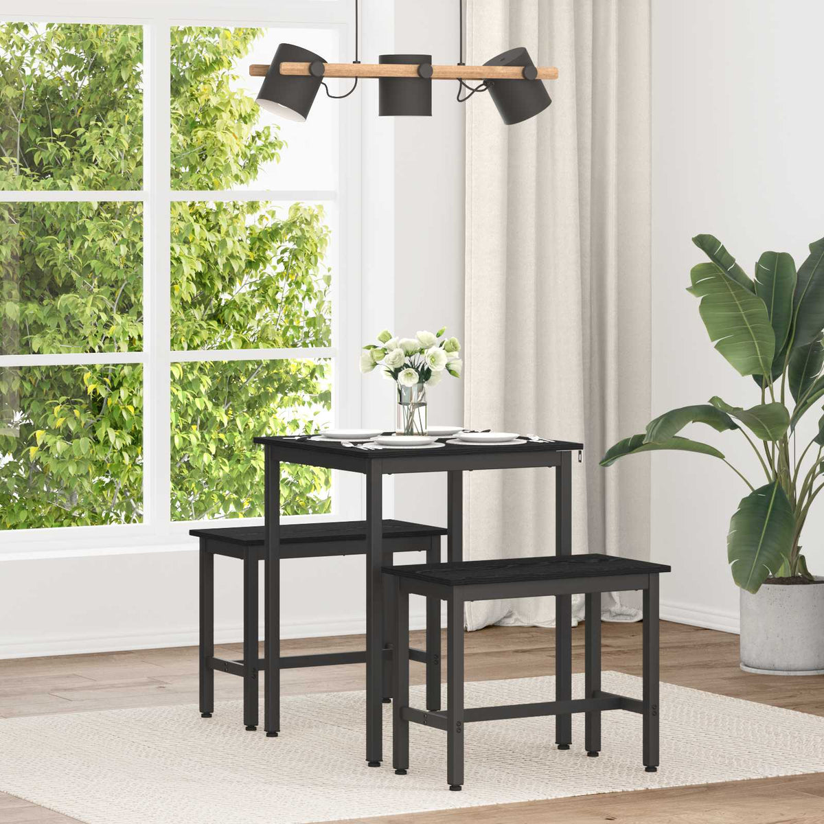 Esstische 60 x 60 x 75 cm Holzwerkstoff Schwarz Eichen-Optik