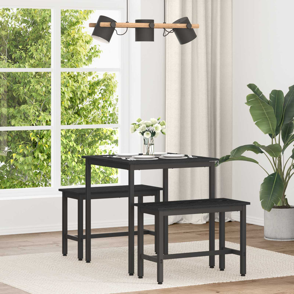 Esstische 70 x 70 x 75 cm Holzwerkstoff Schwarz Eichen-Optik