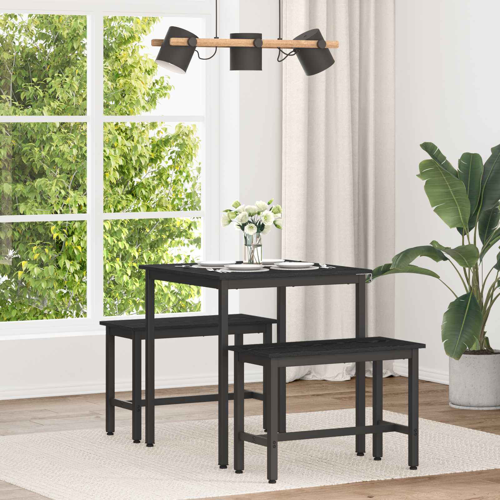 Esstische 70 x 70 x 75 cm Holzwerkstoff Schwarz Eichen-Optik