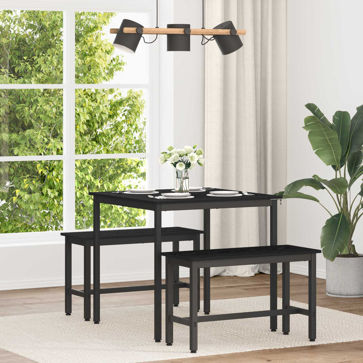 Esstische 80 x 80 x 75 cm Holzwerkstoff Schwarz Eichen-Optik