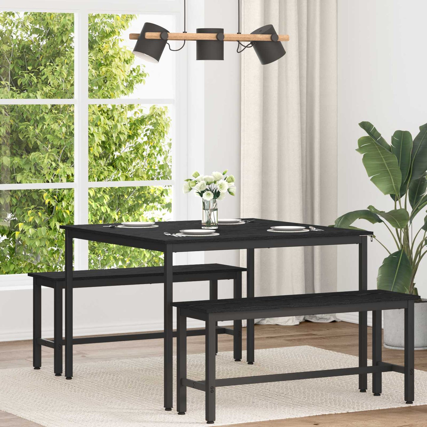 Esstische 110 x 110 x 75 cm Holzwerkstoff Schwarz Eichen-Optik