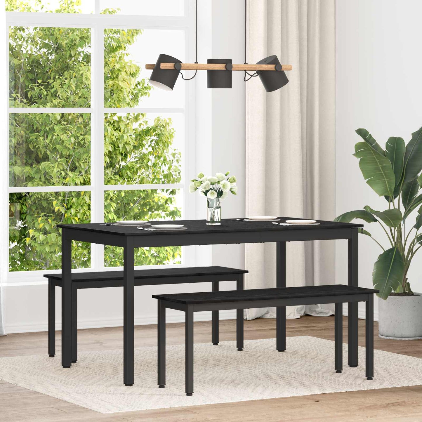 Esstische 140 x 80 x 75 cm Holzwerkstoff Schwarz Eichen-Optik