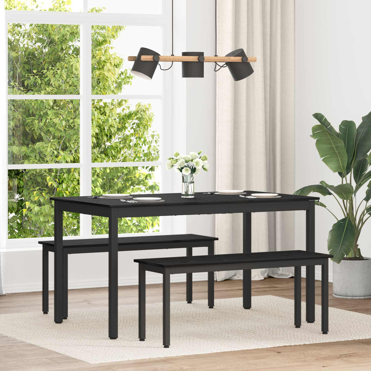 Esstische 140 x 80 x 75 cm Holzwerkstoff Schwarz Eichen-Optik
