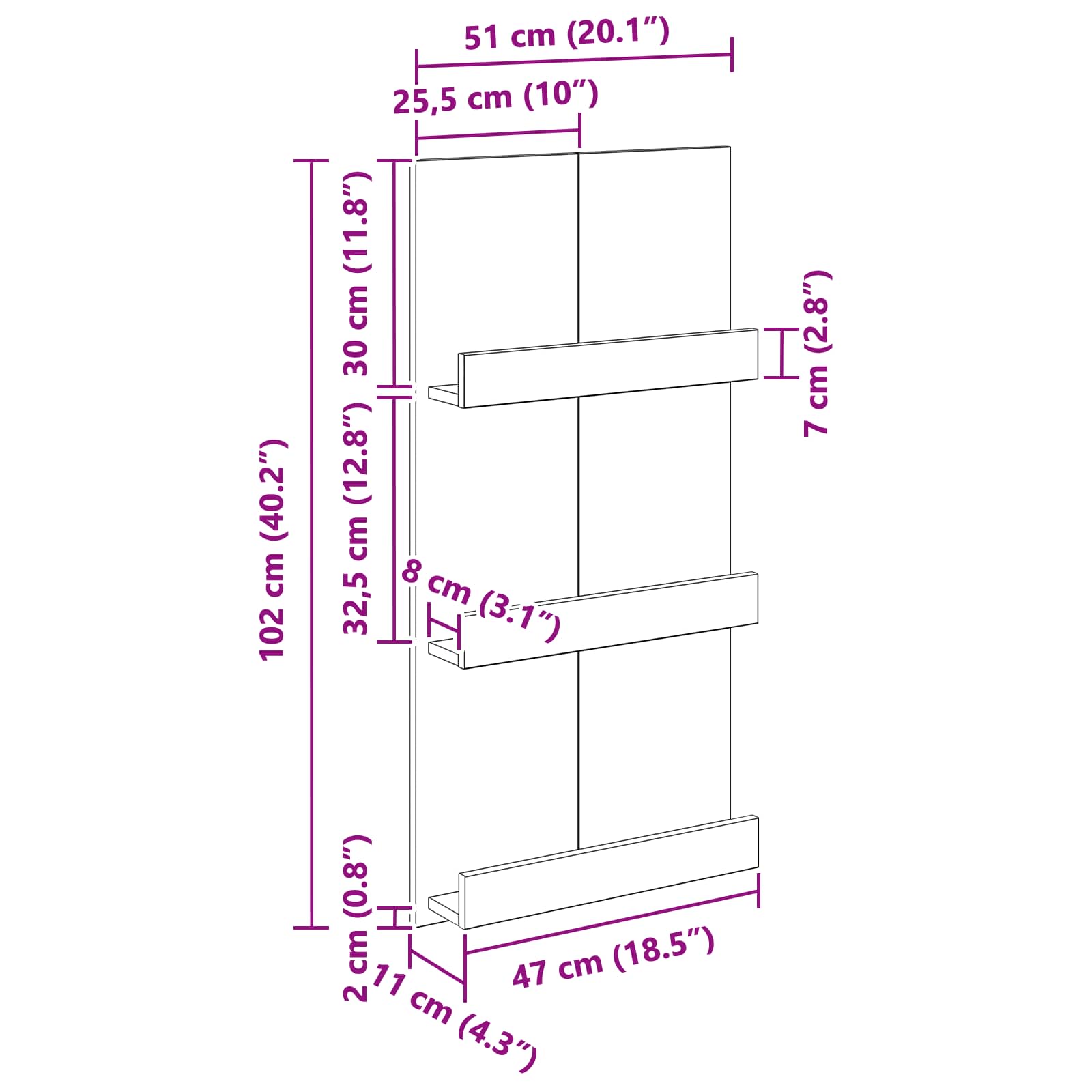 Magazinregal mit Regal Weiß 51 x 11 x 102 cm Holzwerkstoff