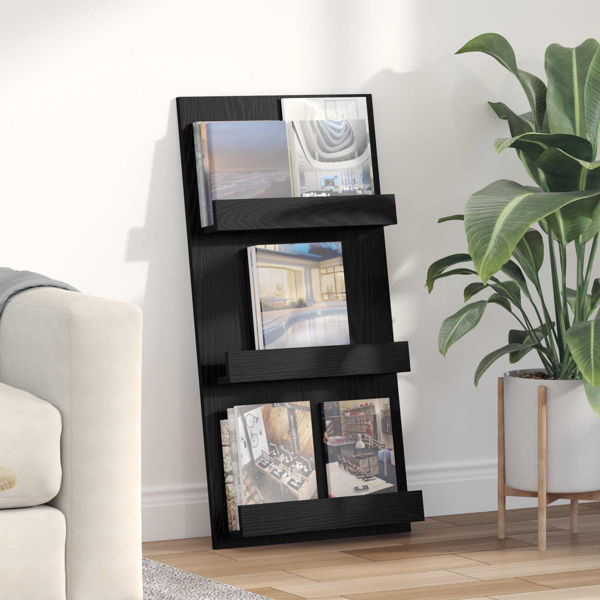 Magazinregal mit Regal Schwarz Eichen-Optik 51 x 11 x 102 cm