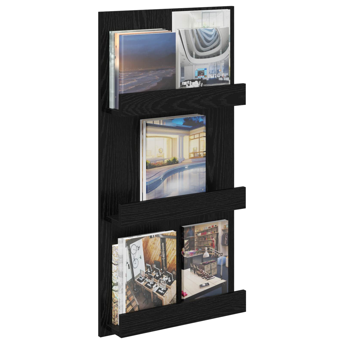 Magazinregal mit Regal Schwarz Eichen-Optik 51 x 11 x 102 cm