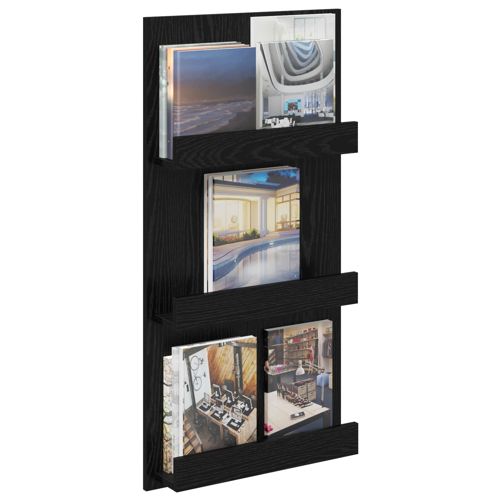 Magazinregal mit Regal Schwarz Eichen-Optik 51 x 11 x 102 cm