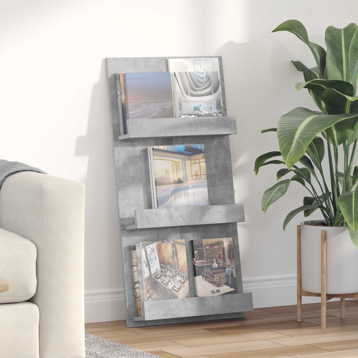 Magazinregal mit Regal Betongrau 51 x 11 x 102 cm Holzwerkstoff