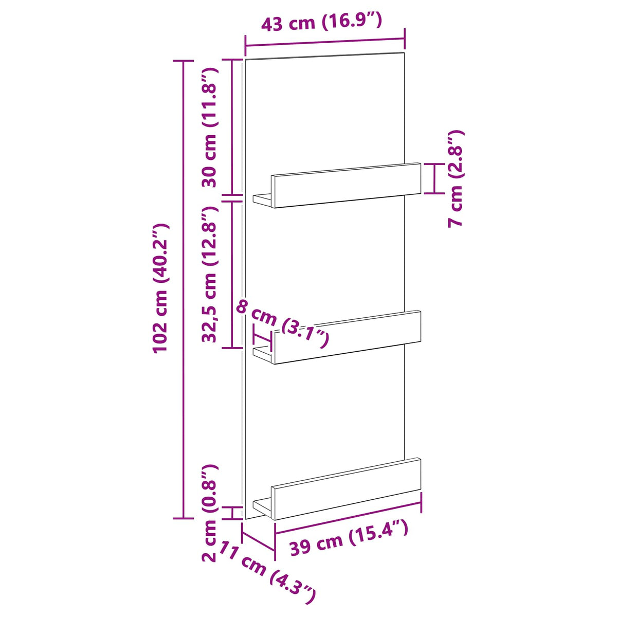 Magazinregal mit Regal Weiß 43 x 11 x 102 cm Holzwerkstoff