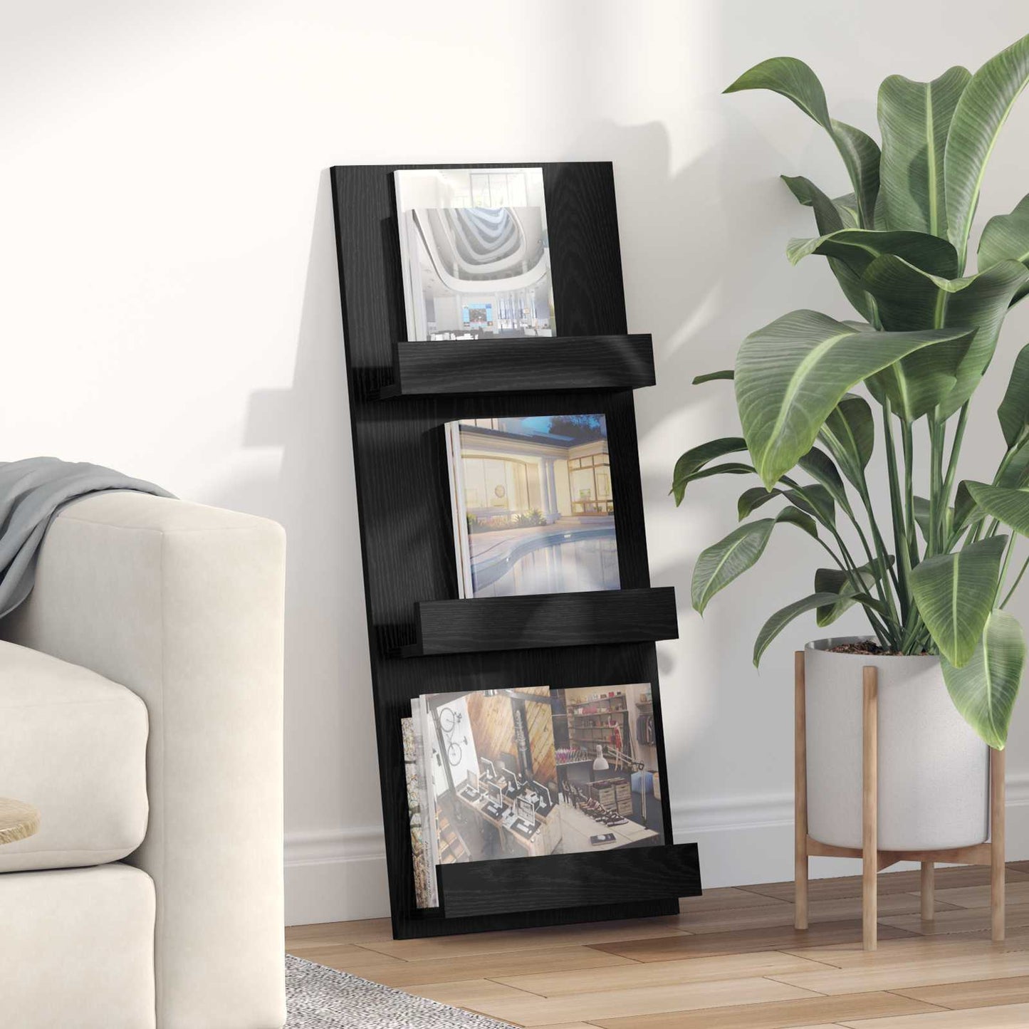 Magazinregal mit Regal Schwarz Eichen-Optik 43 x 11 x 102 cm