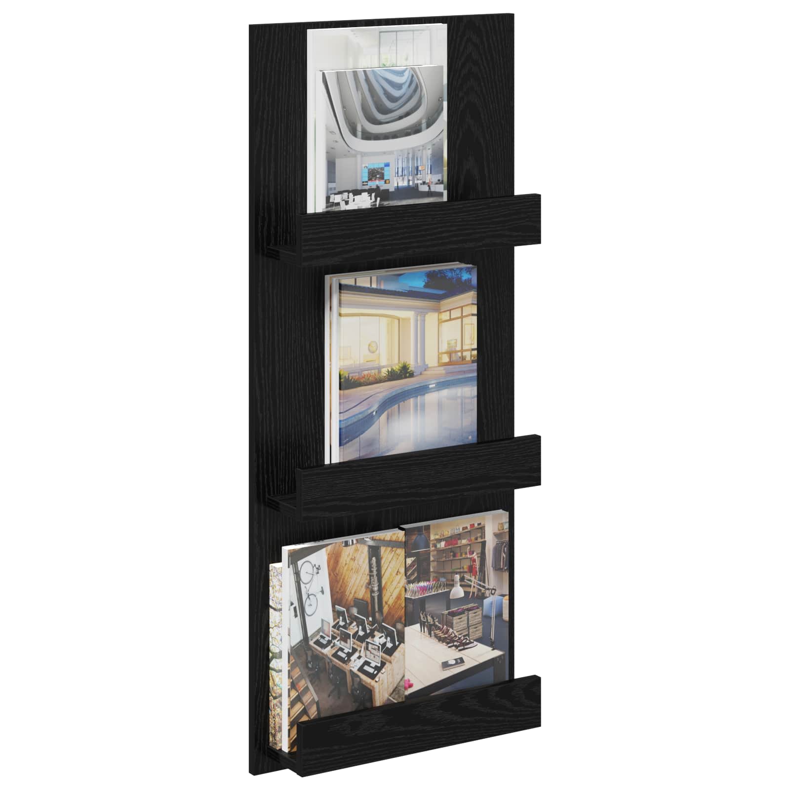 Magazinregal mit Regal Schwarz Eichen-Optik 43 x 11 x 102 cm