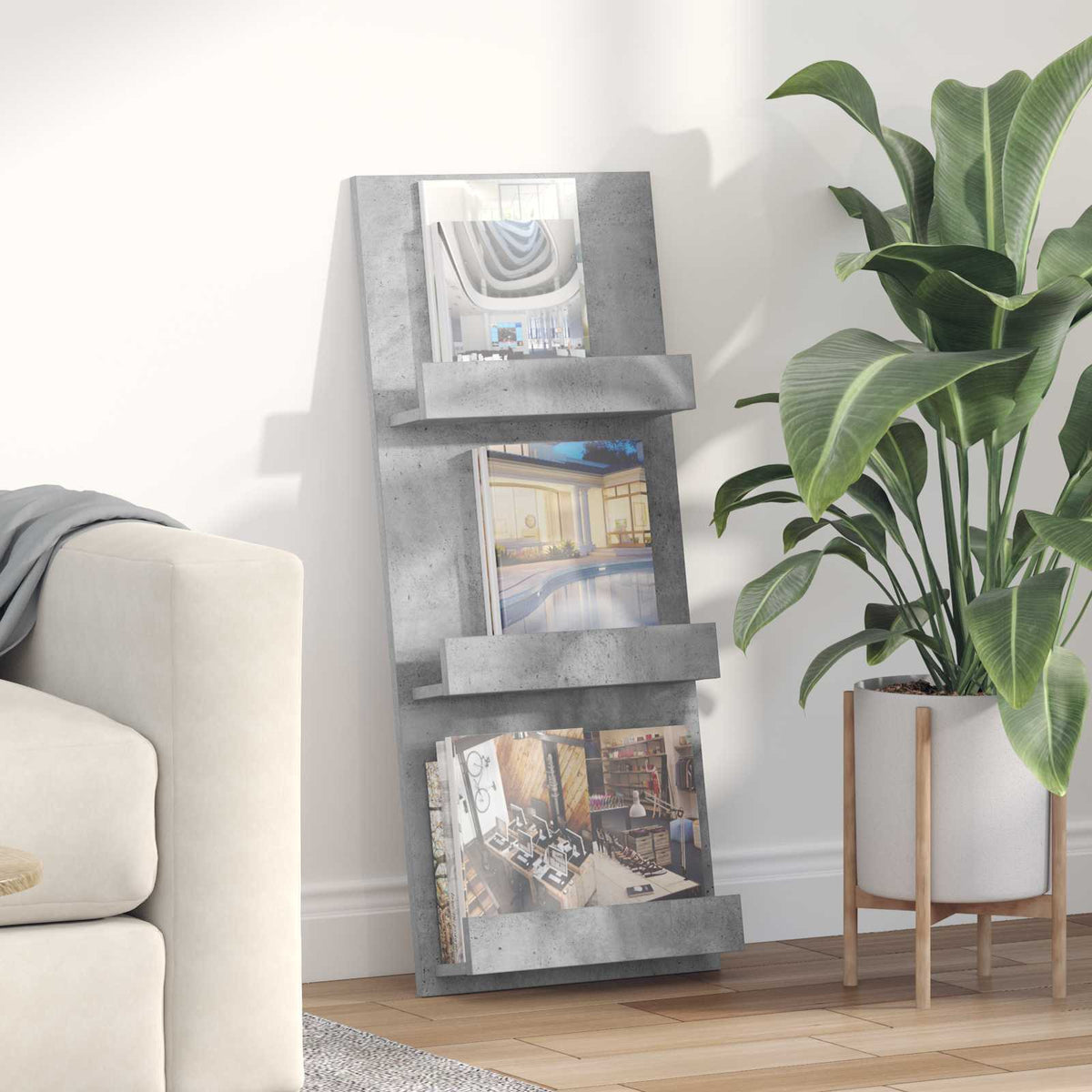 Magazinregal mit Regal Betongrau 43 x 11 x 102 cm Holzwerkstoff