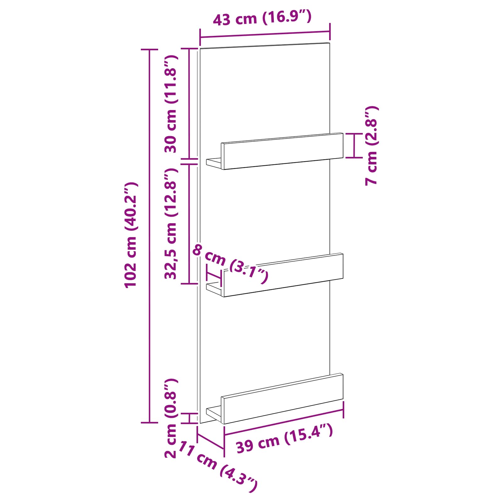Magazinregal Räuchereiche 43 x 11 x 102 cm Holzwerkstoff