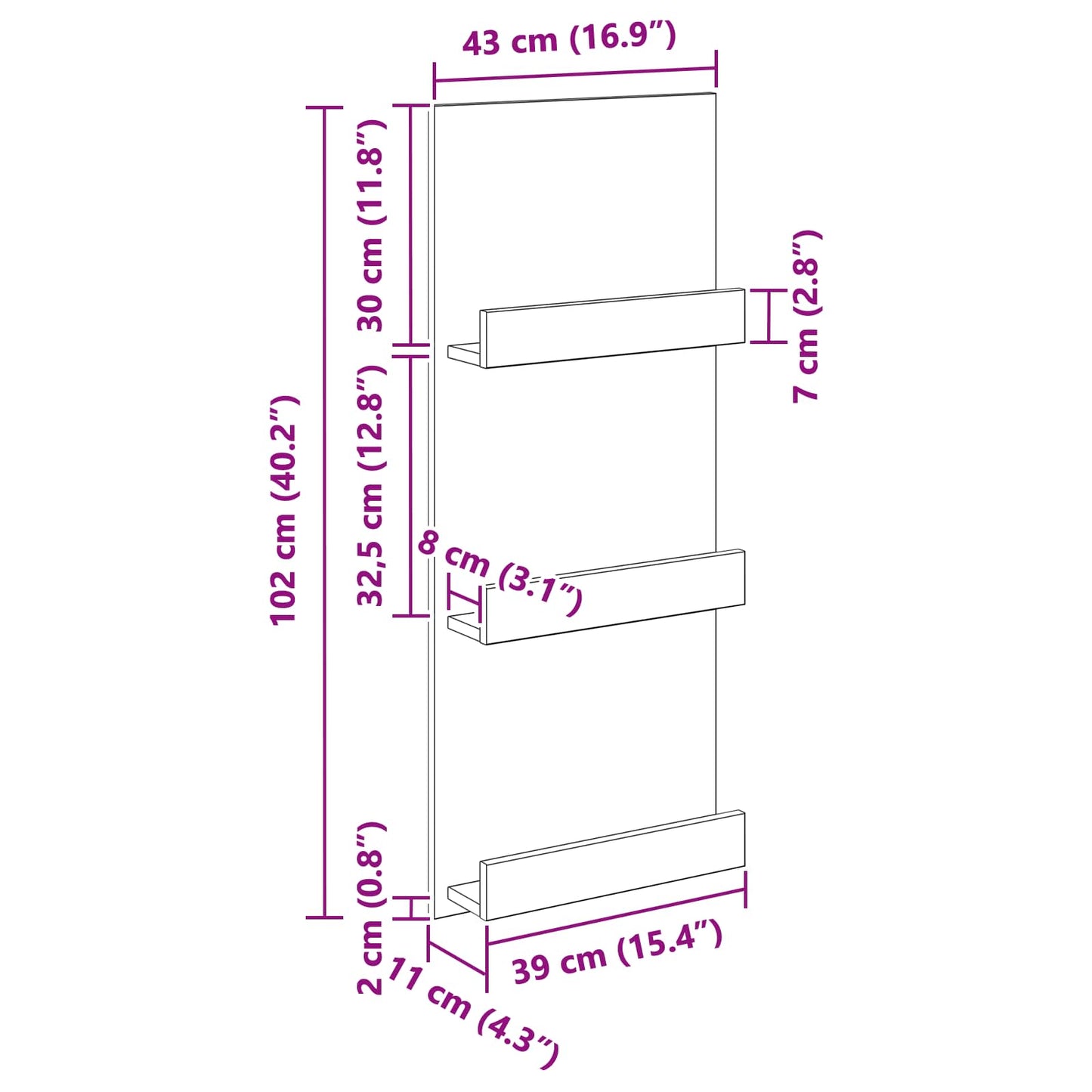 Magazinregal Sonoma-Grau 43 x 11 x 102 cm Holzwerkstoff