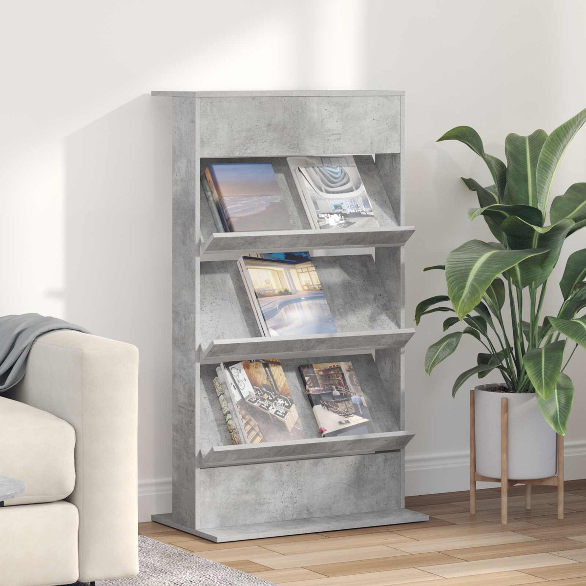 Magazinregal Beton Grau 70 x 41 x 126 cm Holzwerkstoff