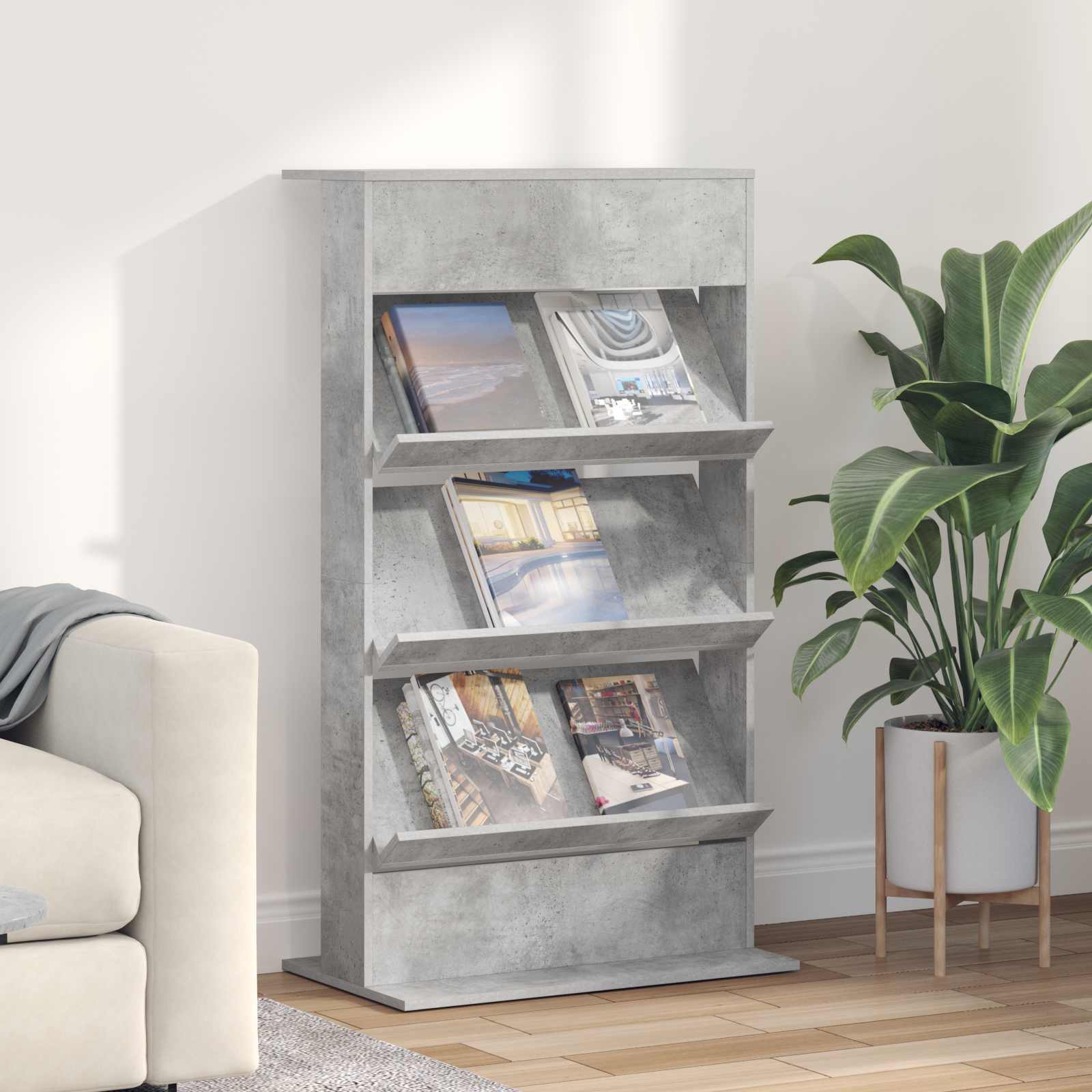 Magazinregal Beton Grau 70 x 41 x 126 cm Holzwerkstoff