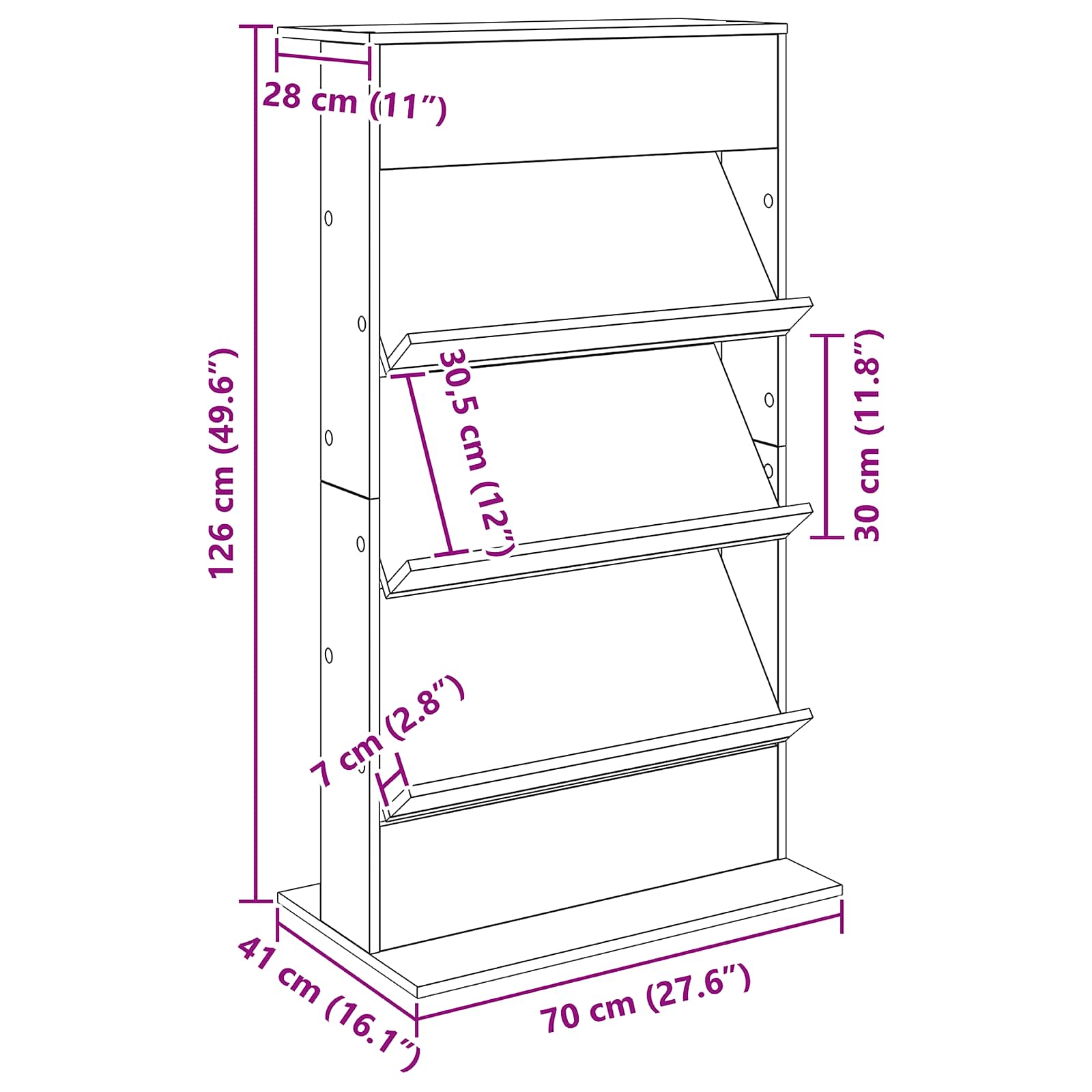 Magazinregal Graues Sonoma 70 x 41 x 126 cm Holzwerkstoff