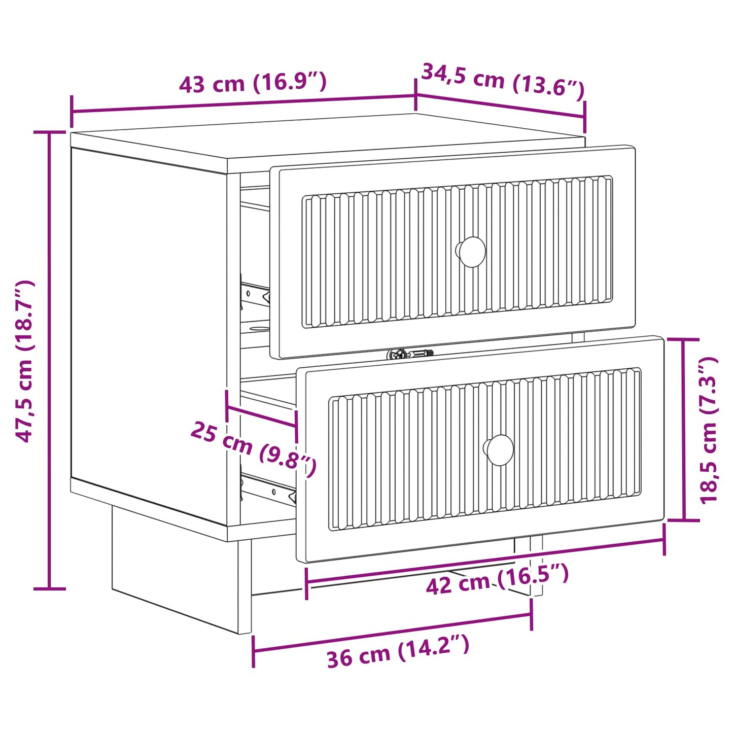 Nachttisch 2 stk. Sonoma-Eiche 43 x 34,5 x 47,5 cm