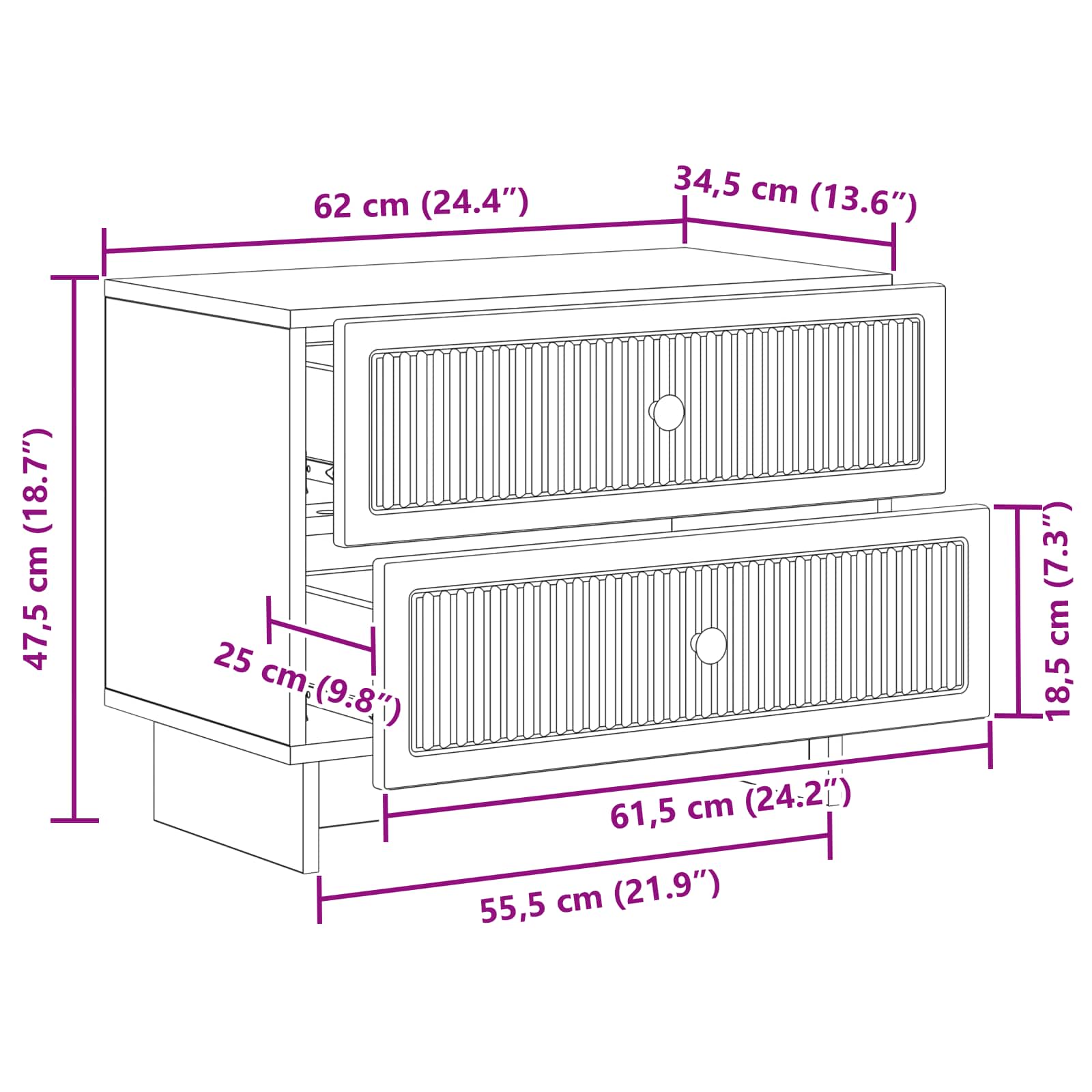Nachttisch Artisan-Eiche 62 x 34,5 x 47,5 cm Holzwerkstoff
