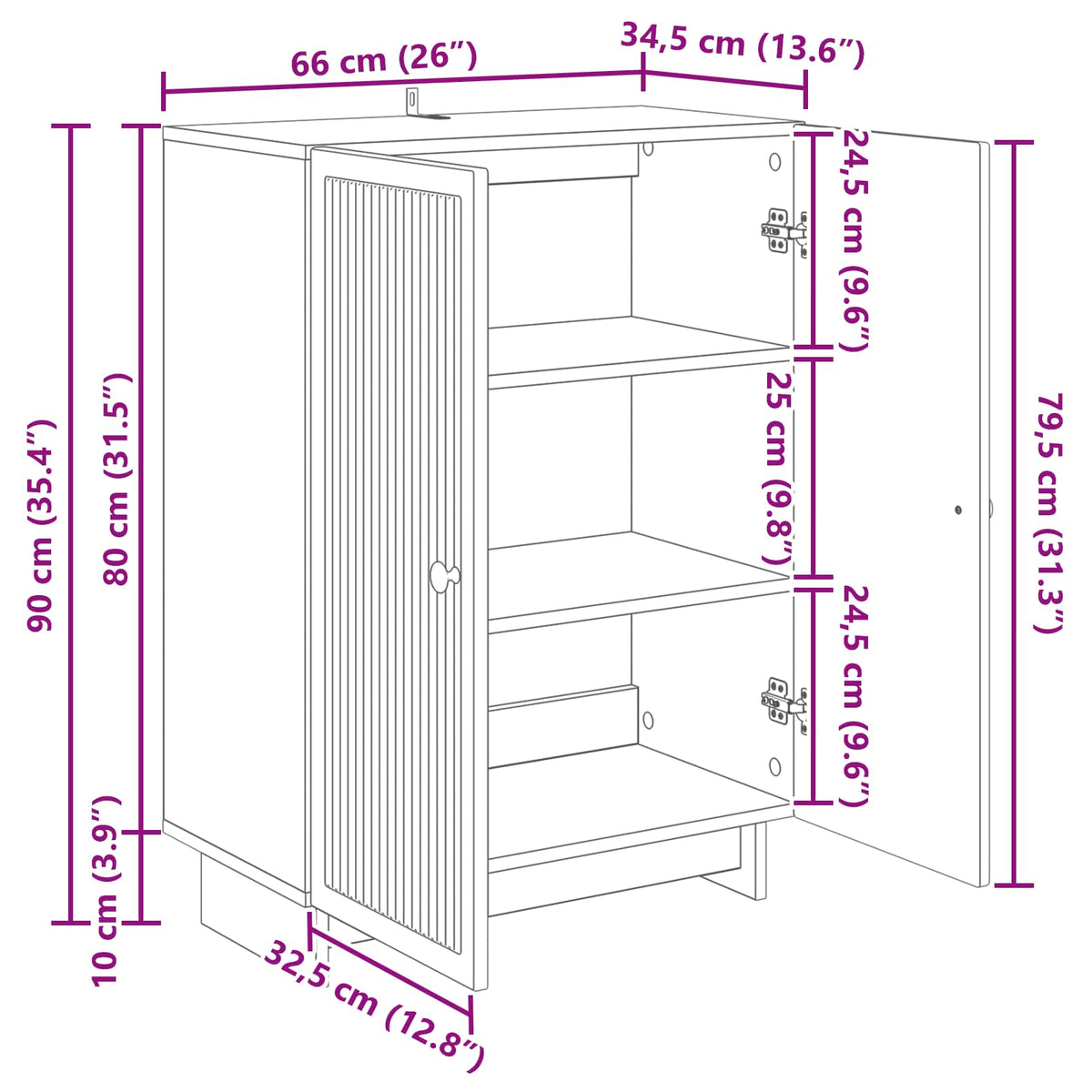 Sideboard Hochglanz Weiß 66 x 34,5 x 90 cm Holzwerkstoff