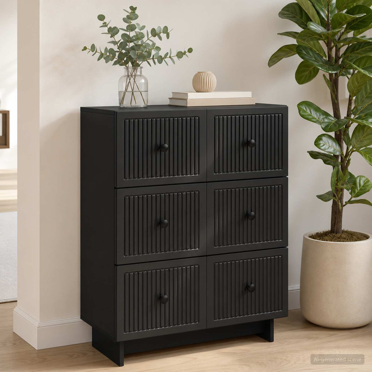 Schubladenschrank 66 x 34,5 x 90 cm Holzwerkstoff Schwarz